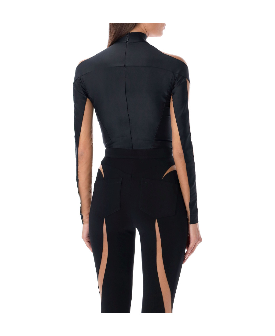Mugler Illusion Logo-plaque Bodysuit In Black
