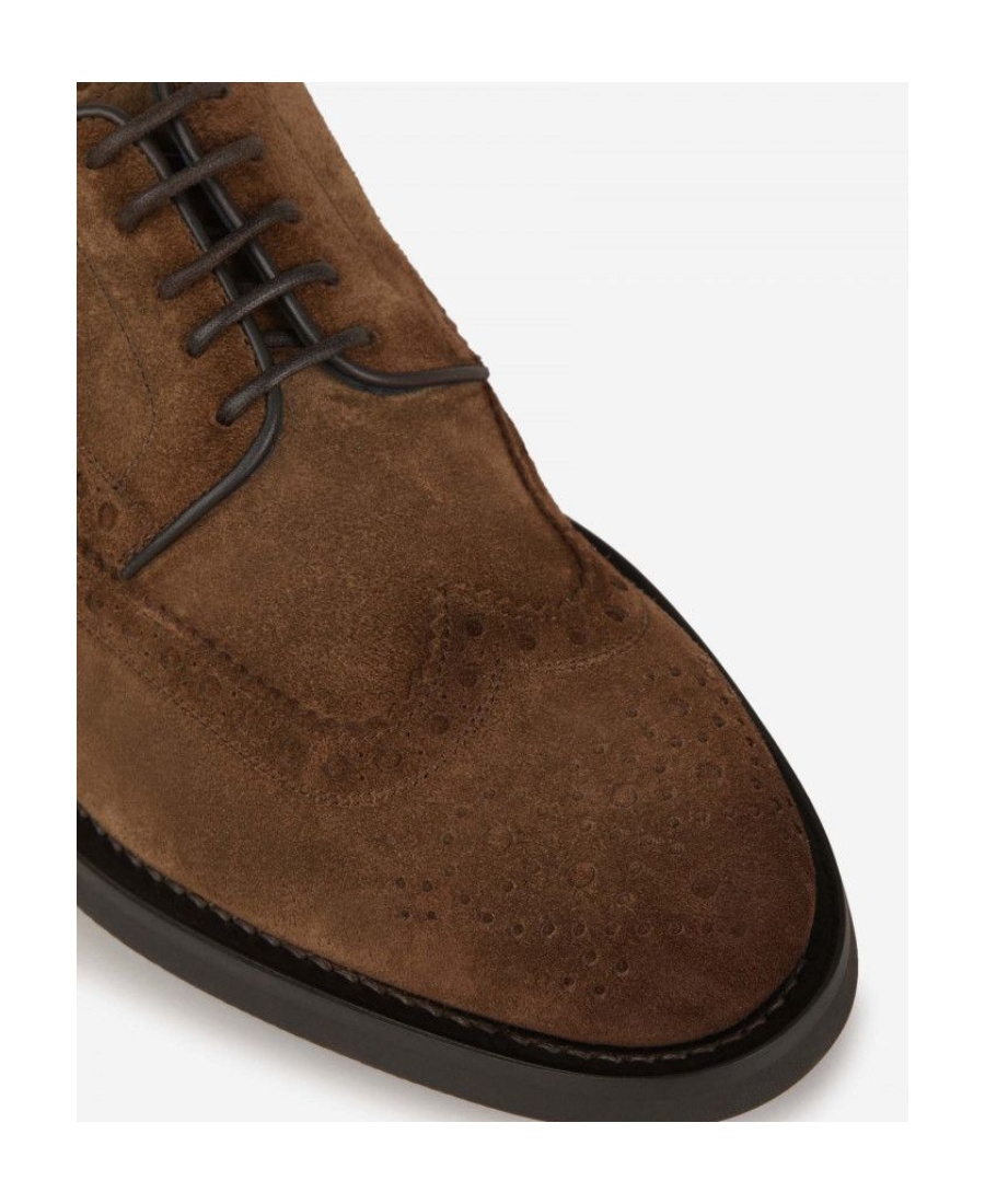 Santoni Perforated Suede Brogue Shoes In Brown