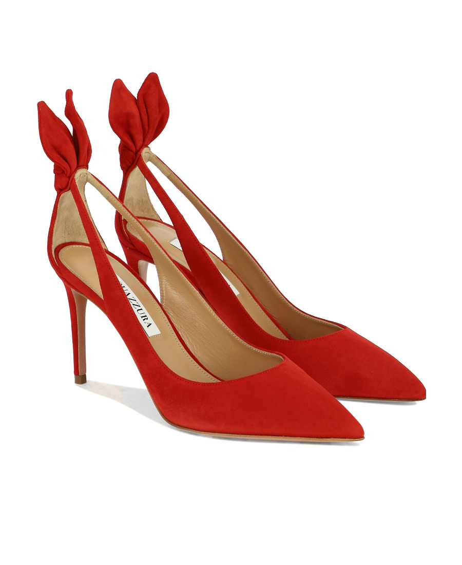 Shop Aquazzura Bow Tie 85mm Suede Pumps In Red