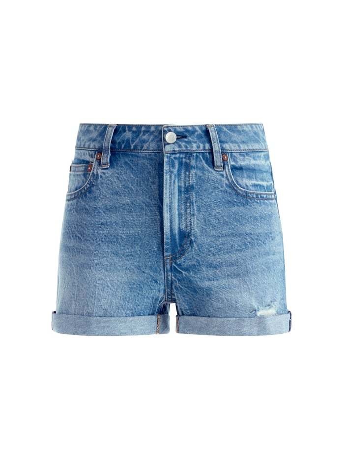 Shop Alice And Olivia Mid-waist Curled Shorts In Blue
