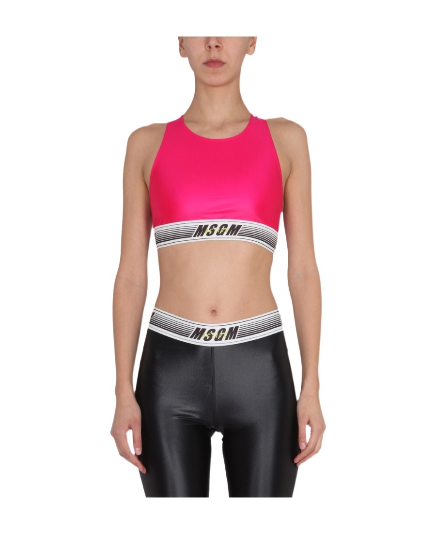 Msgm Logo-print Cropped Top In Pink
