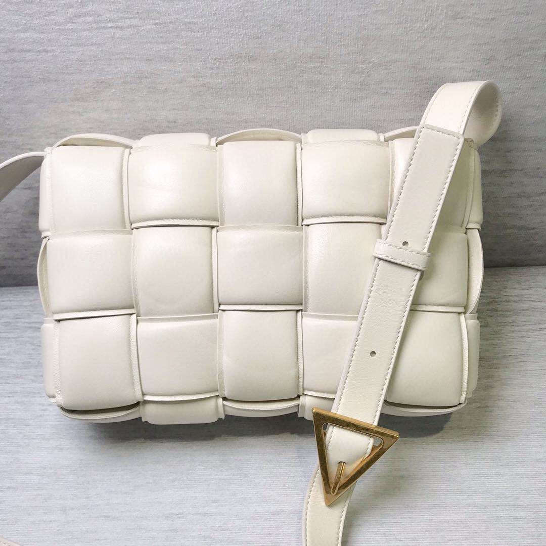 Bottega Veneta Cassette Intrecciato Shoulder Bag In White