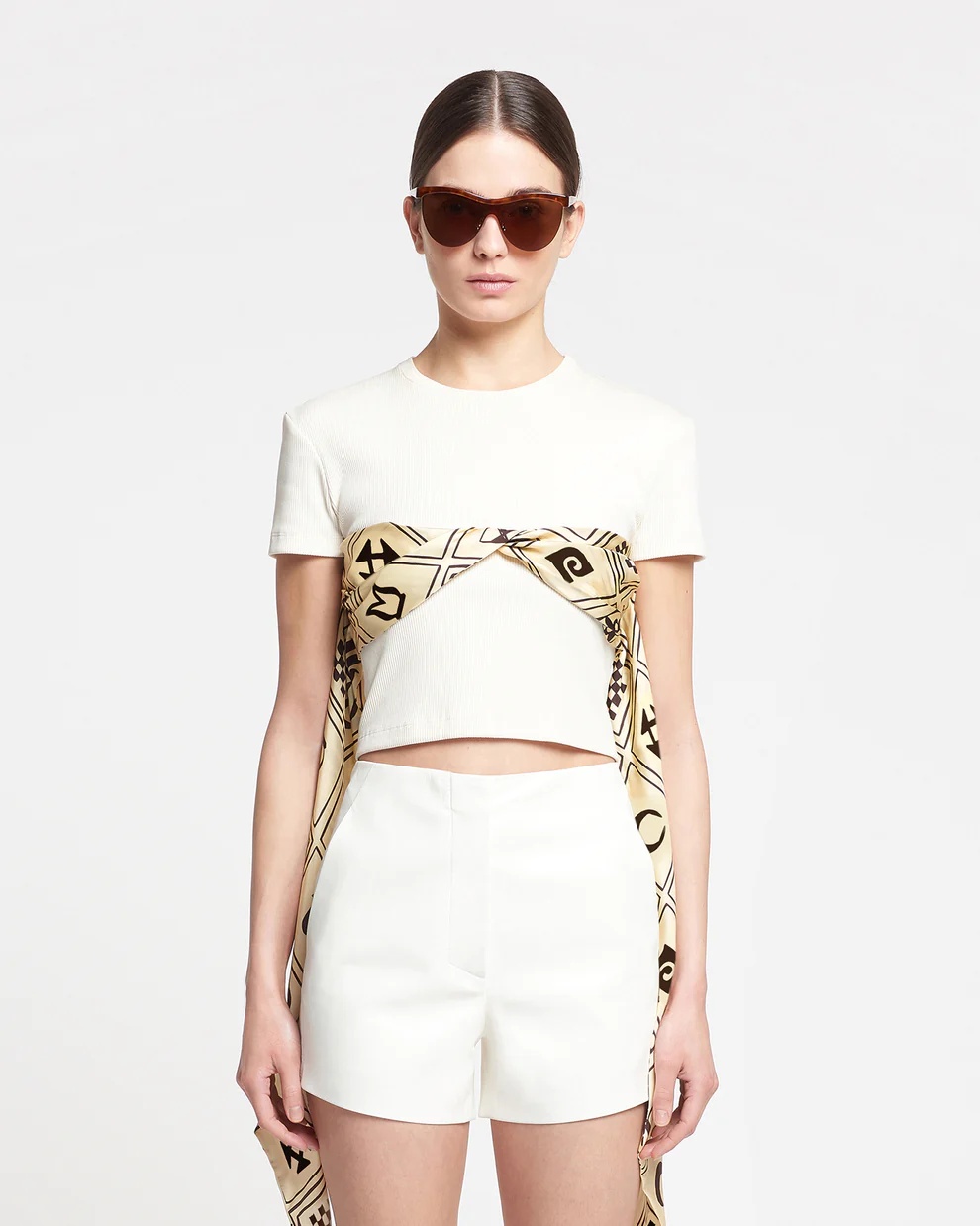 Nanushka Binno Ribbed Round Collar T-shirt In White