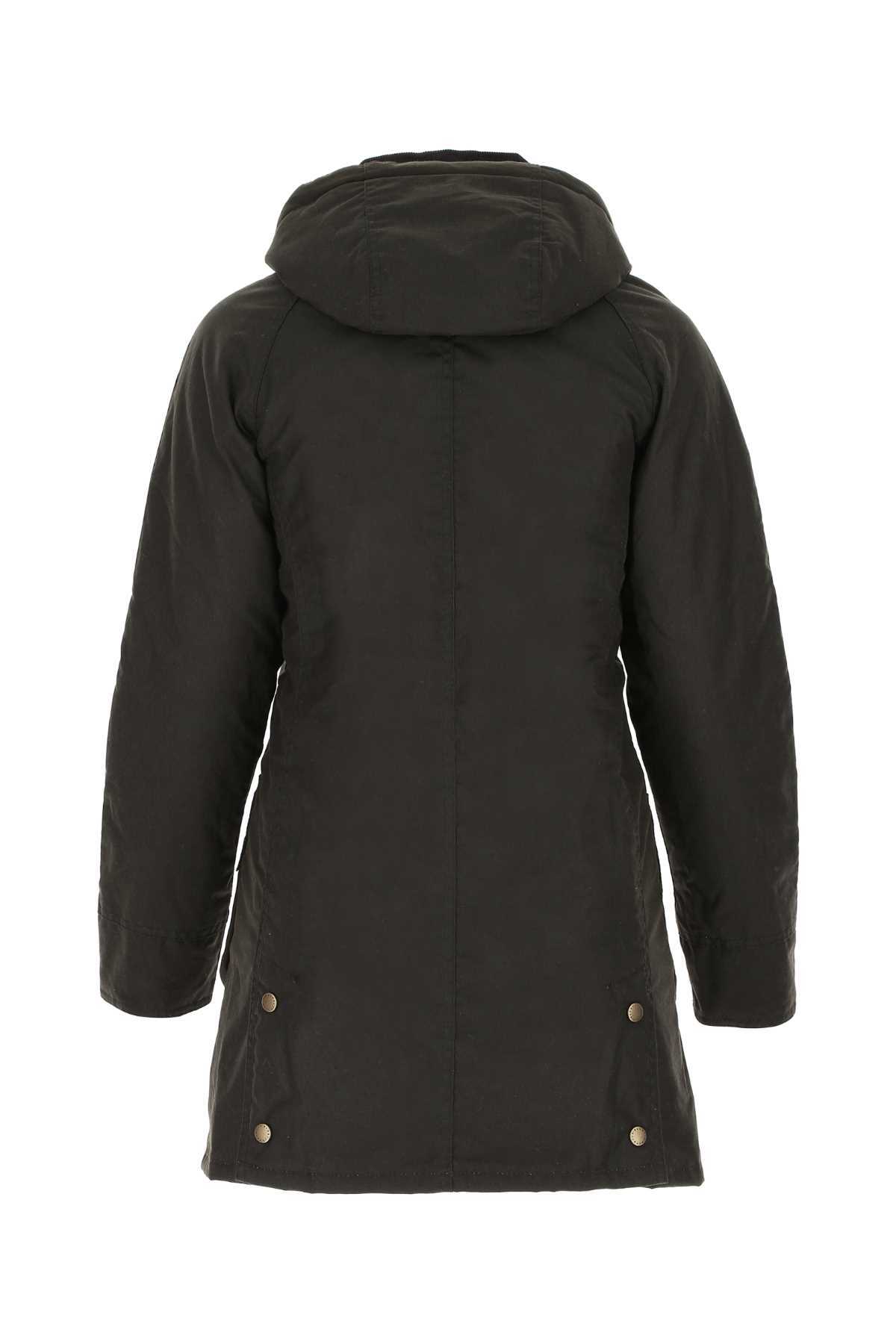 Barbour Wax-coated Buttoned-up Coat In Black