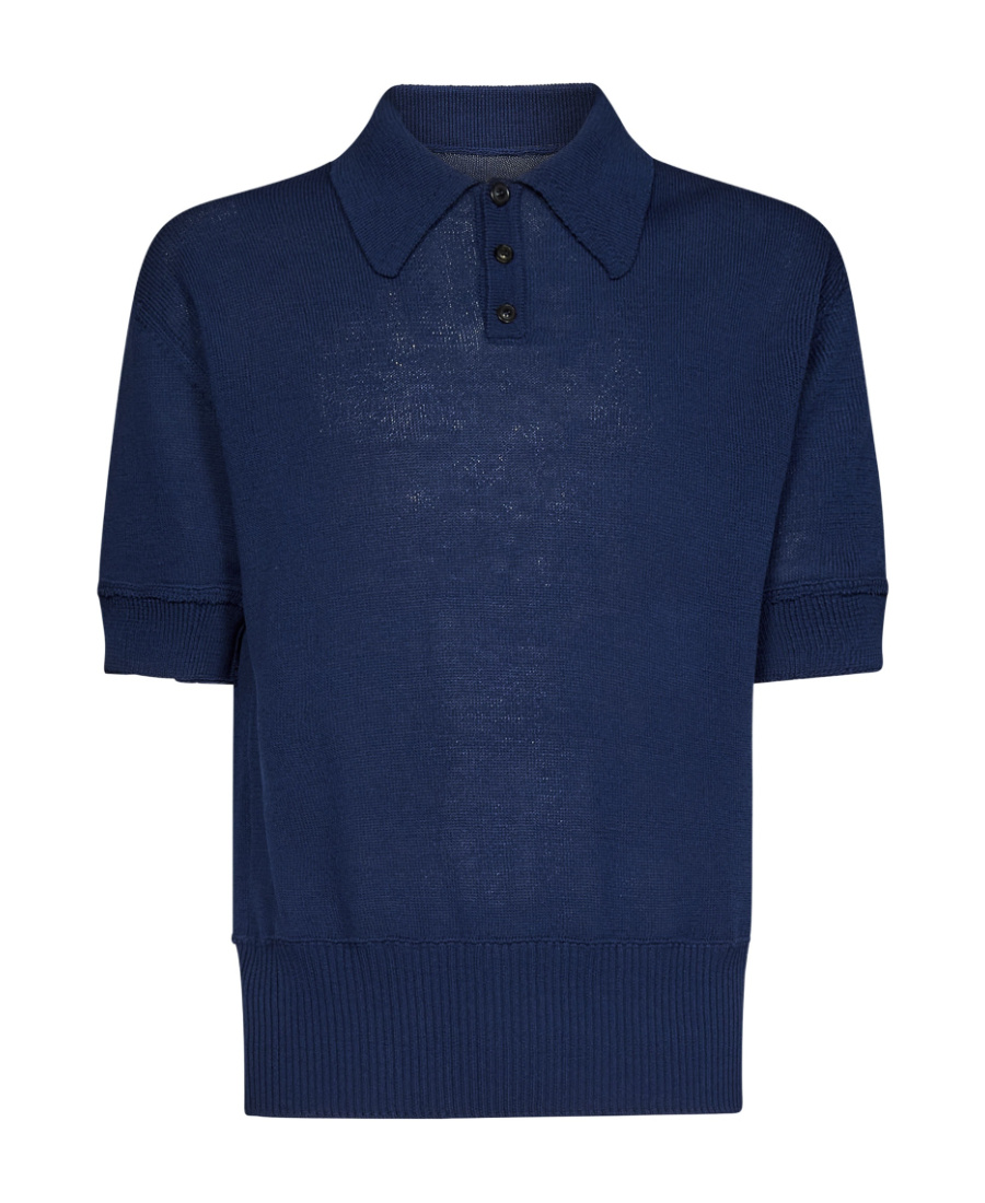 Maison Margiela Four-stitch Knit Polo Shirt In Blue