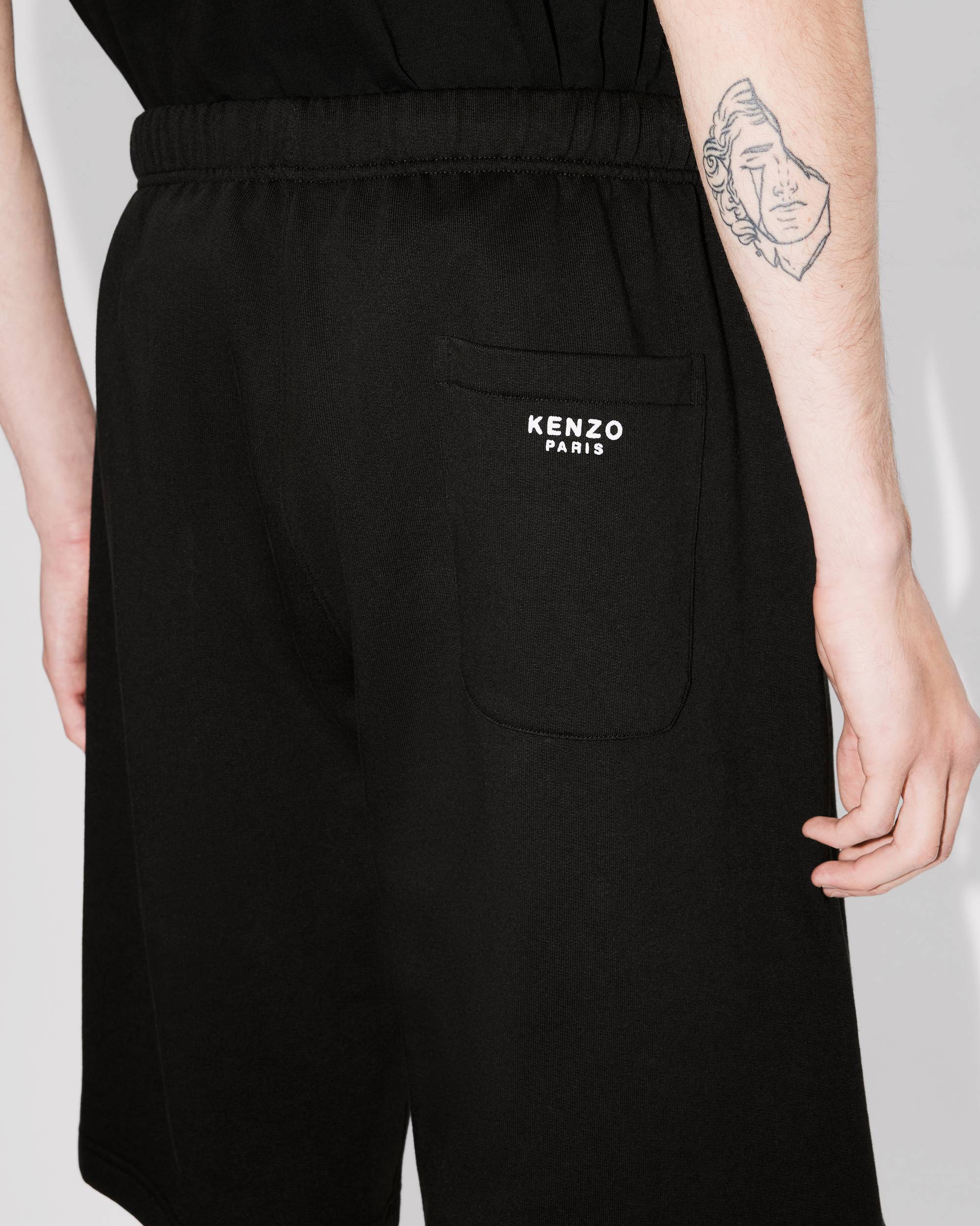 Kenzo Bermuda Cotton Elastic Waistband Shorts In Black
