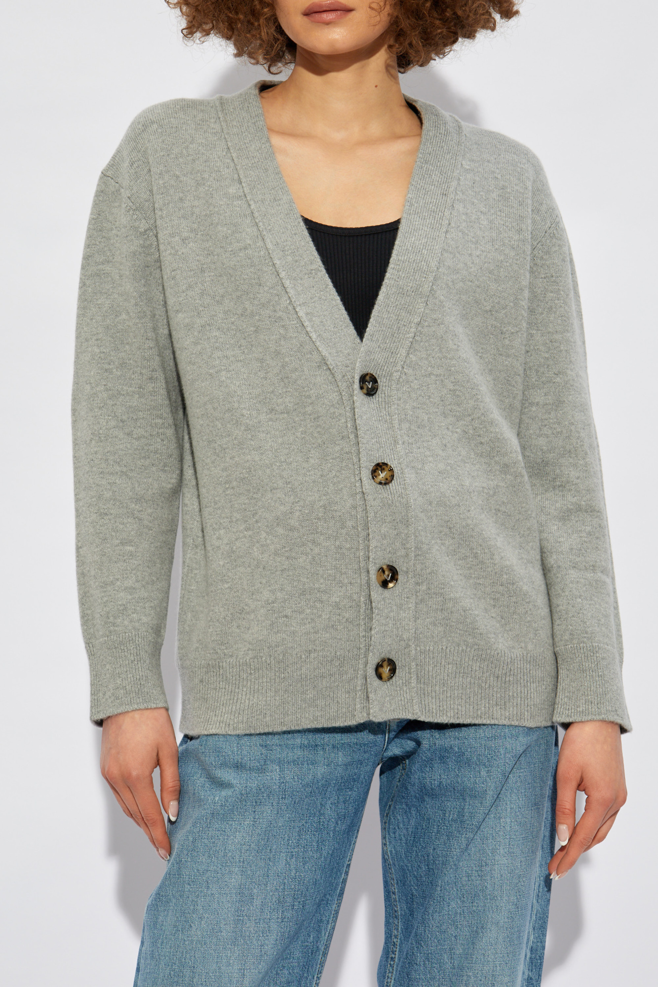 Bottega Veneta Leather Patch Cashmere Cardigan In Gray