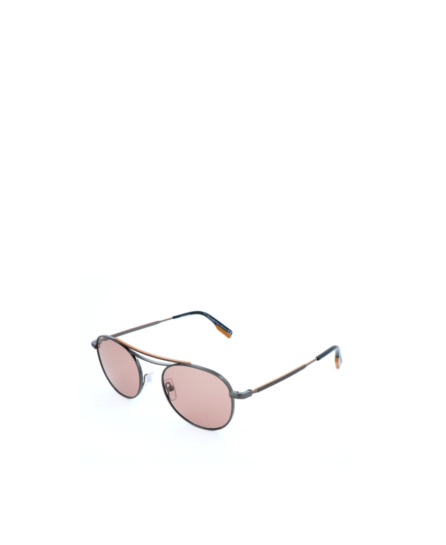 Zegna Thin Mirror Leg Round Frame Sunglasses In Nude