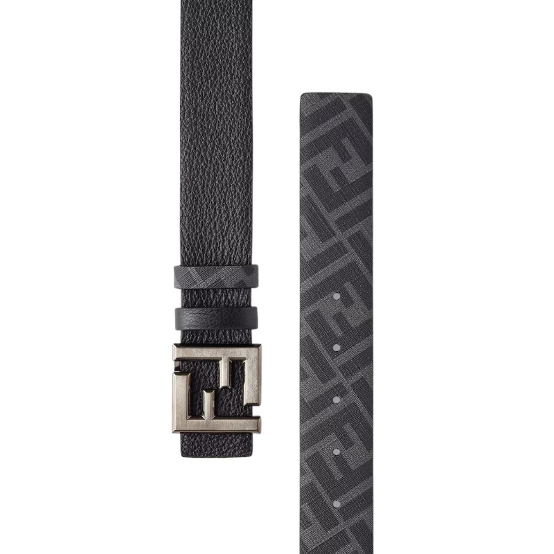 Fendi Black Leather And Ff Canvas Reversible Belt In Gold