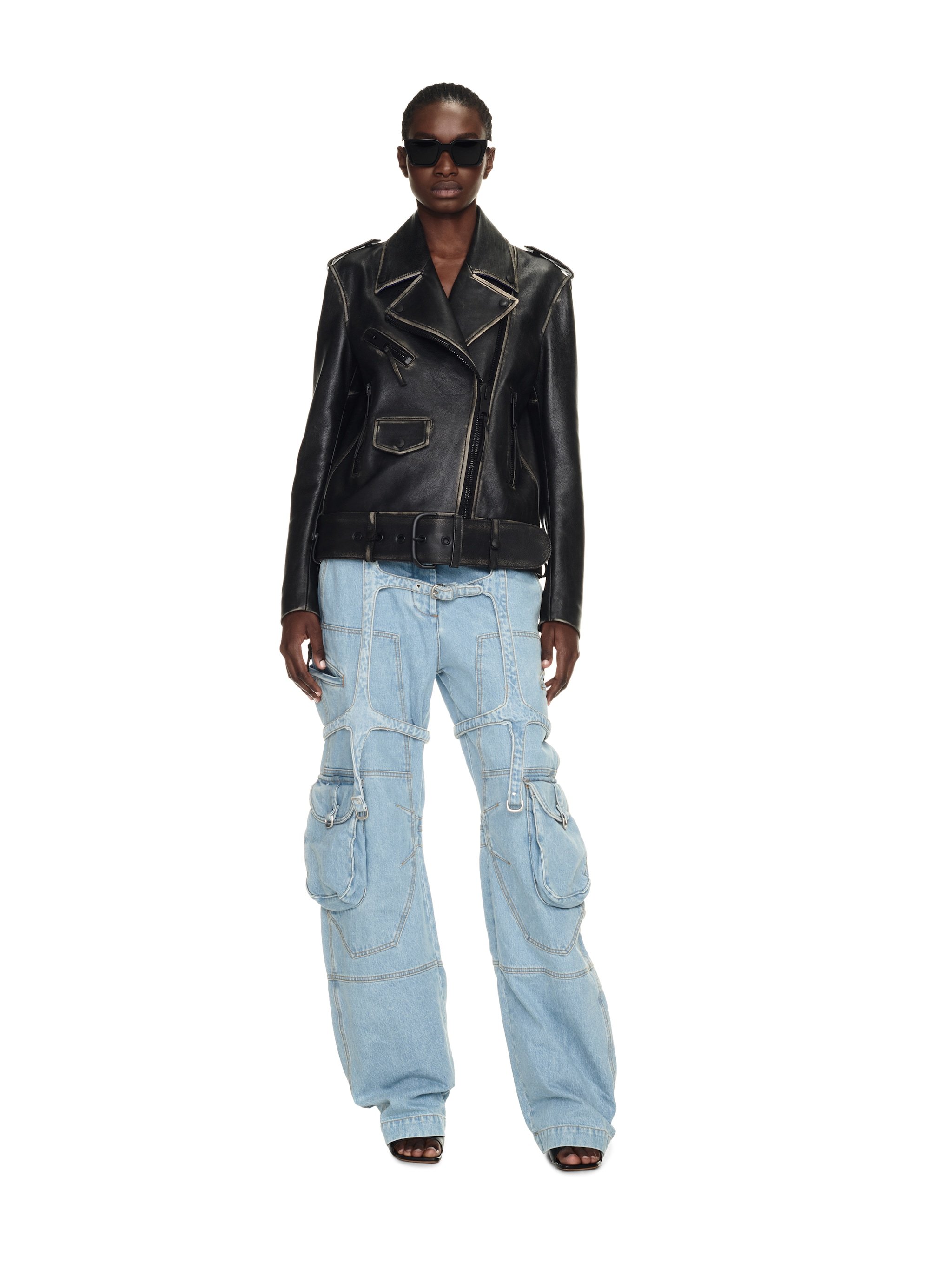 Off-white High-rise Denim Cargo Pants In Blue