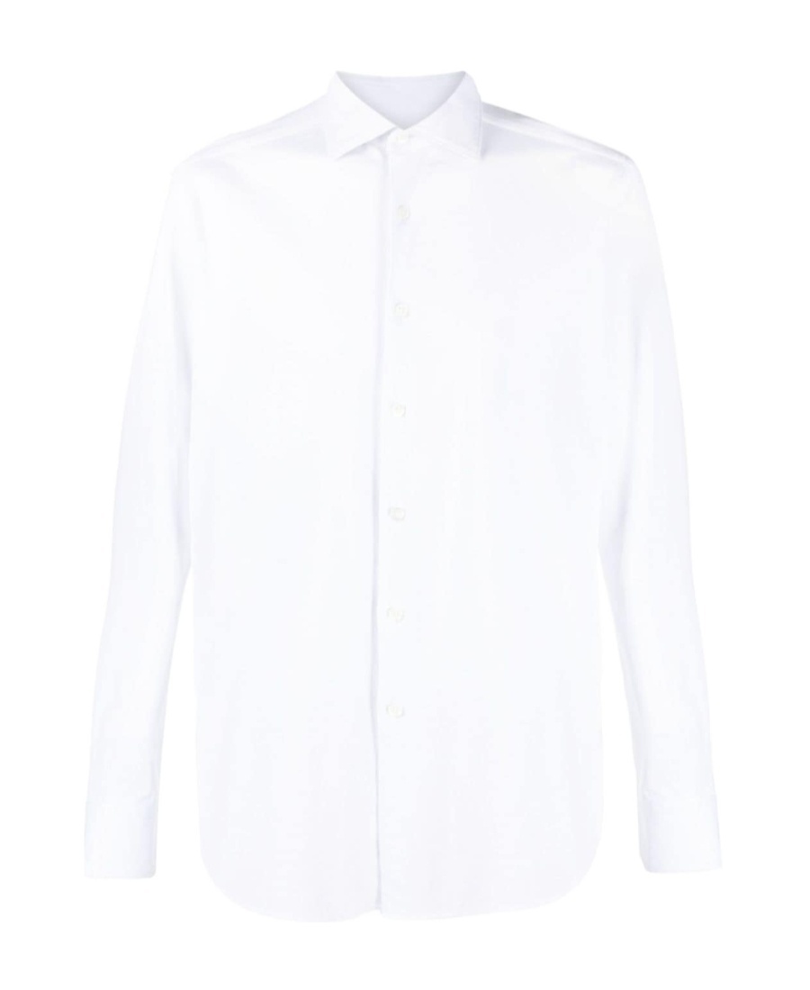Zegna Micro Striped Trecapi Tailored Fit Long Sleeve Shirt In White