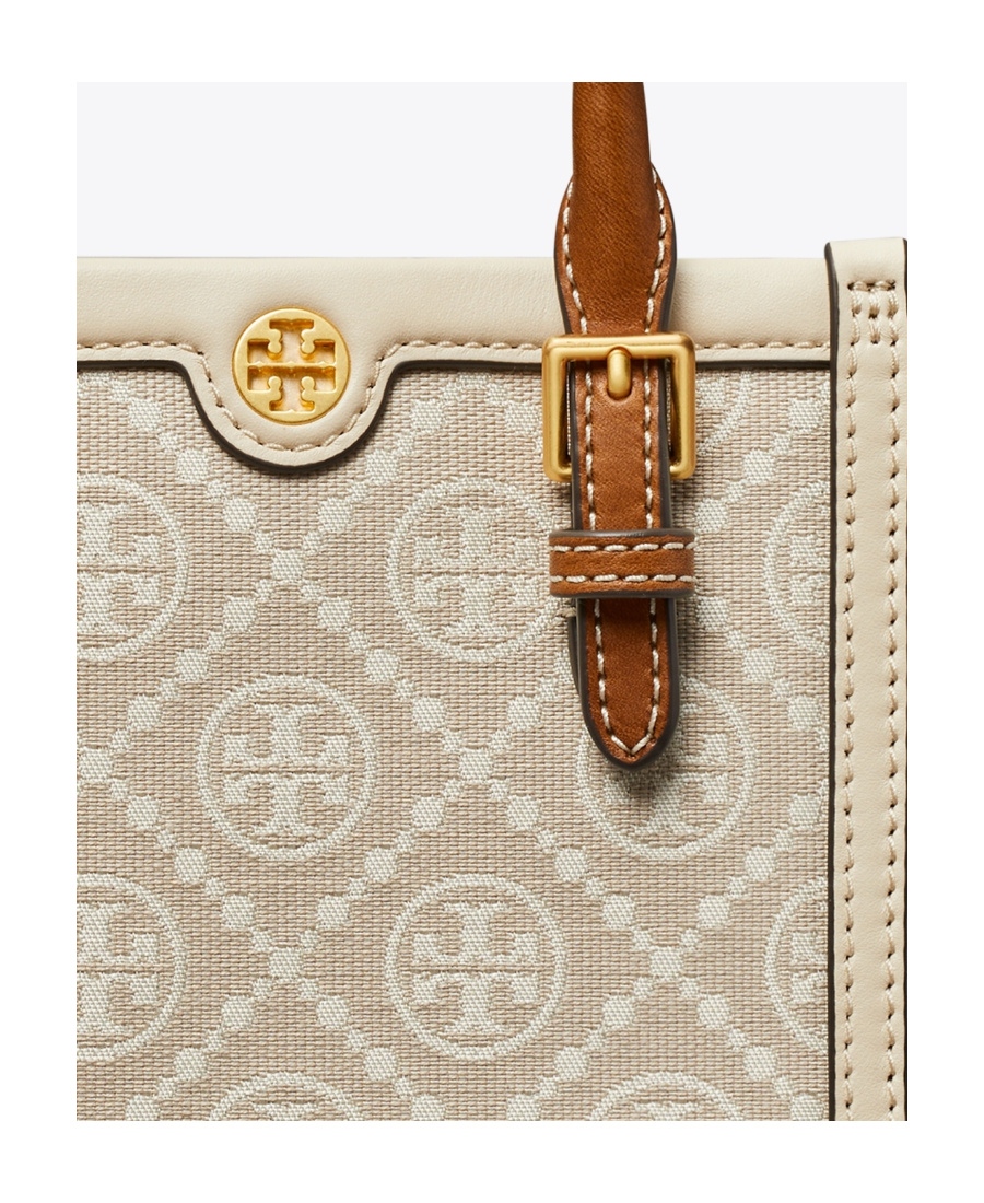 Tory Burch Monogram-pattern Print Tote Bag In Nude