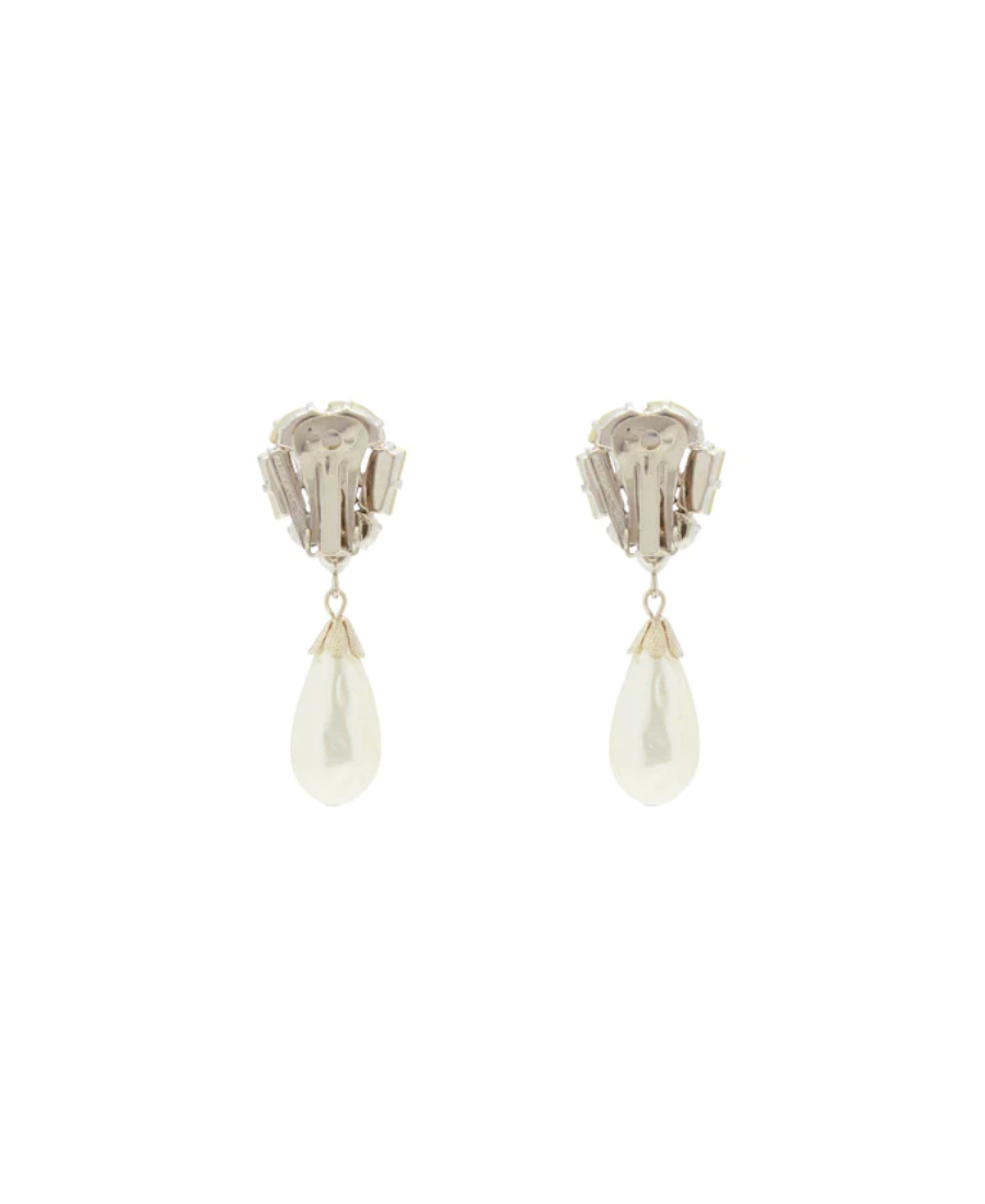 Alessandra Rich Drop-pearl Crystal Detail Earrings In White