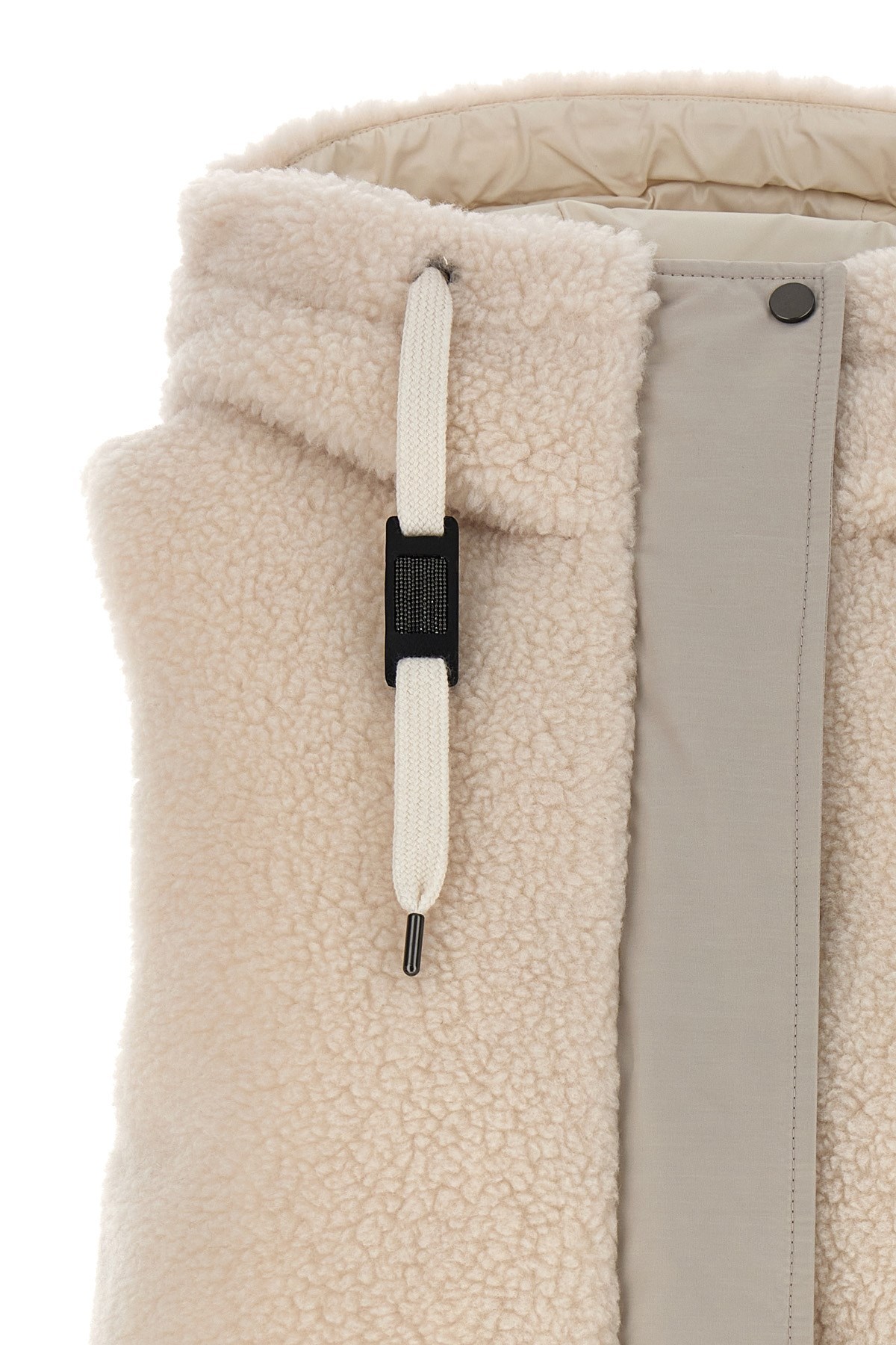 Brunello Cucinelli Teddy Detail Vest Gilet White In Nude