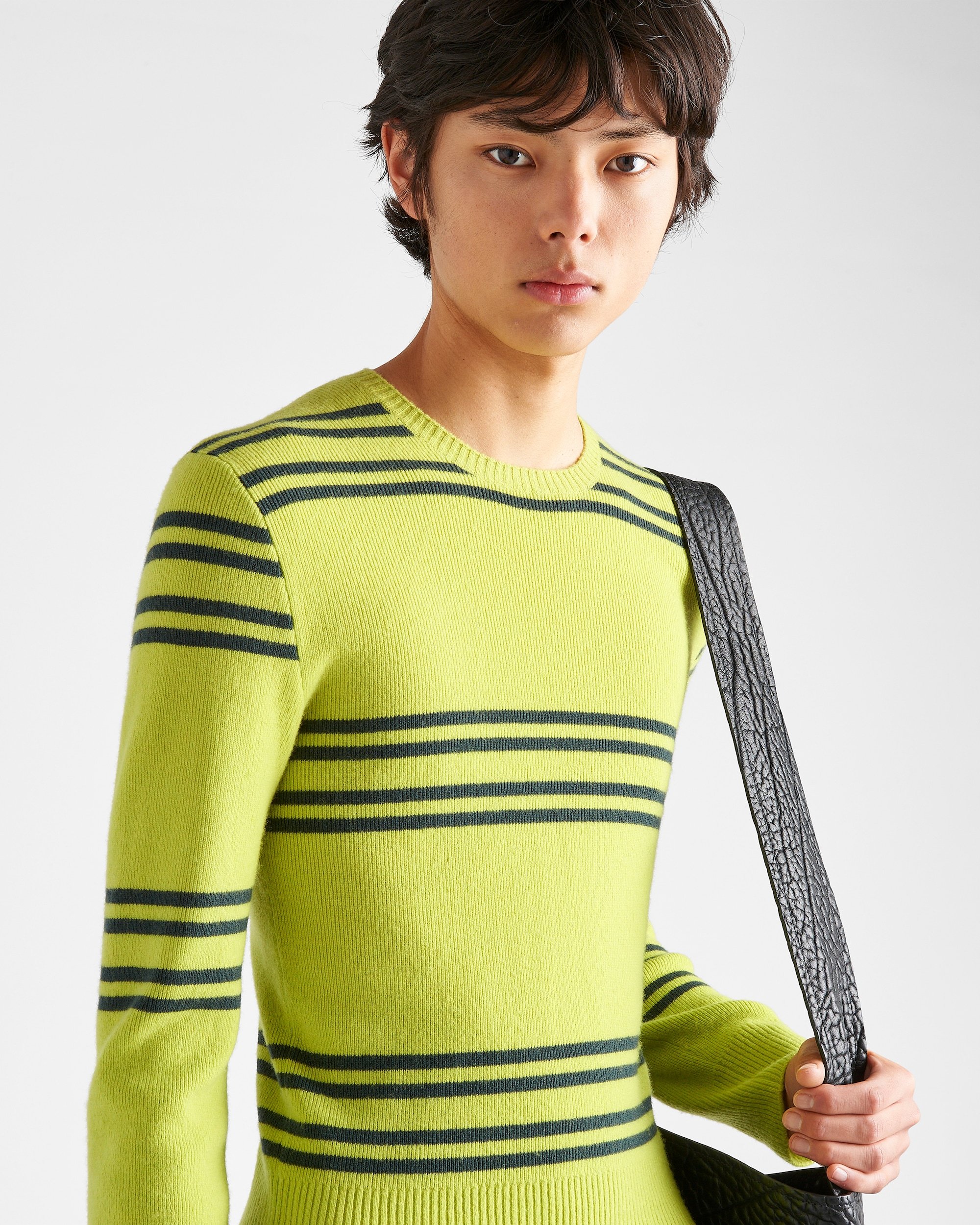 Prada Crew-neck Lambswool Sweater Striped Pattern In Green