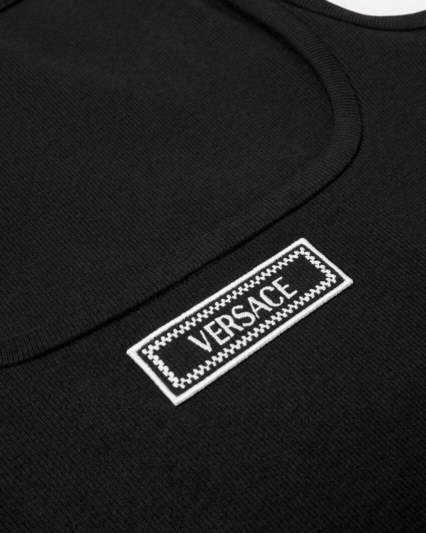 Versace Logo-embroidered Tank Top In Black