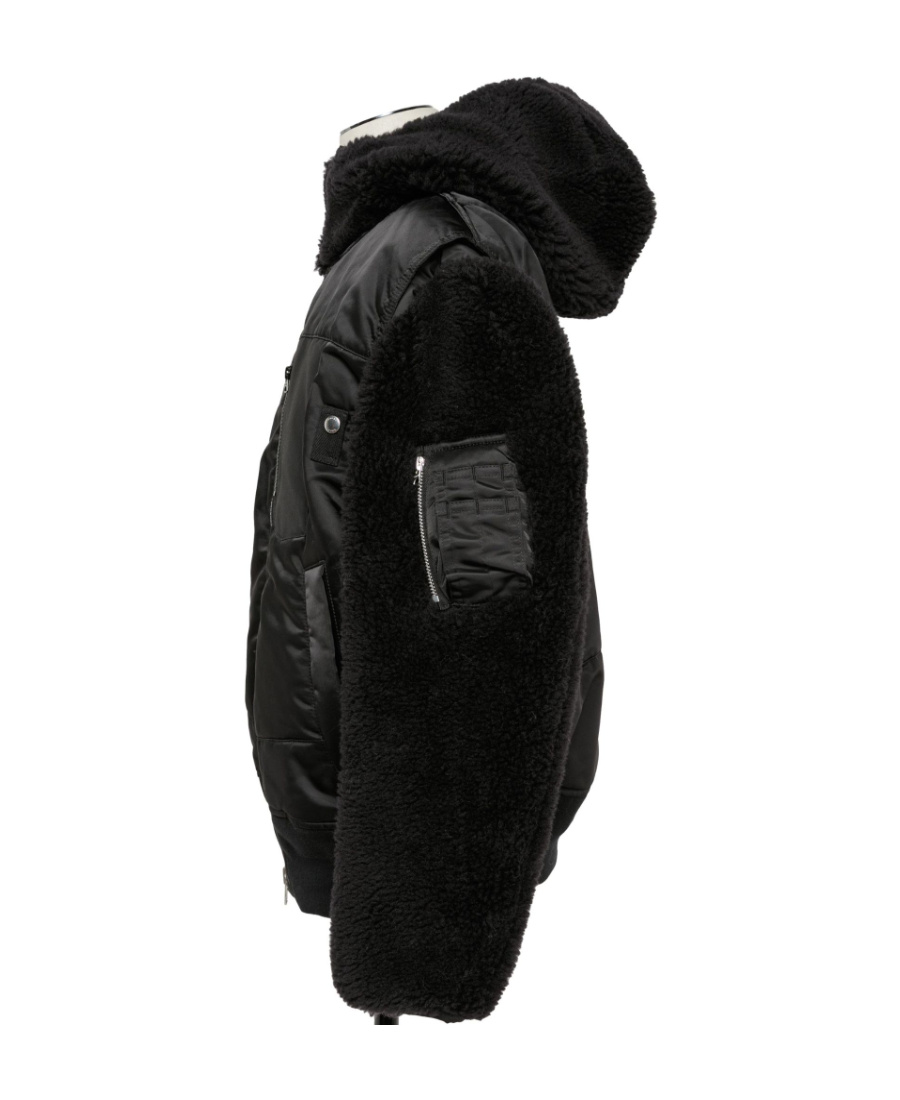 Sacai Panelled Hooded Jacket In Black