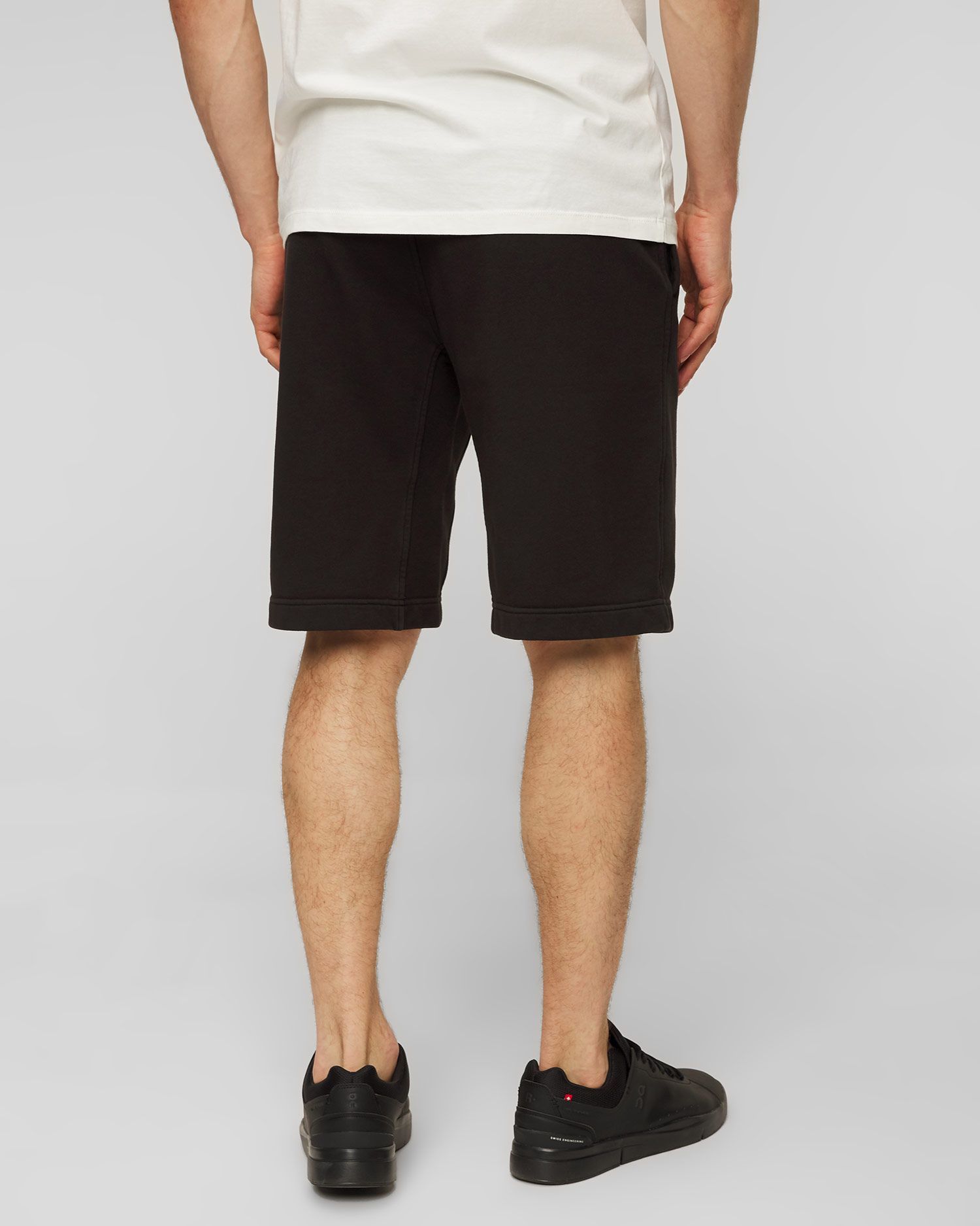 C.p. Company Cotton Diagonal Fleece Logo Shorts In Black