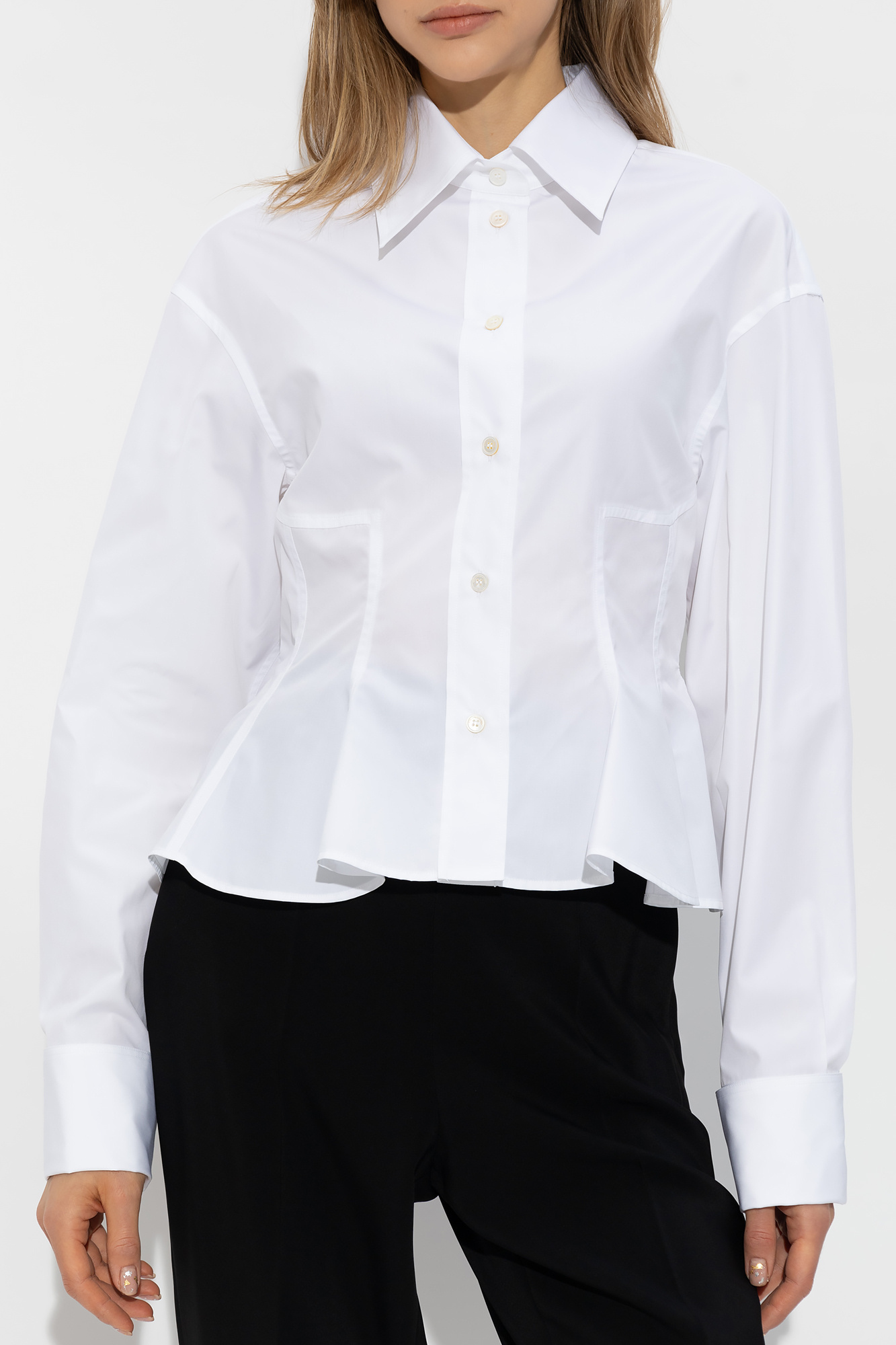Stella Mccartney Collared Cotton Peplum Shirt In White