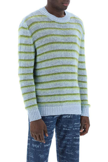 Shop Marni Striped Crewneck Jumper In Blue