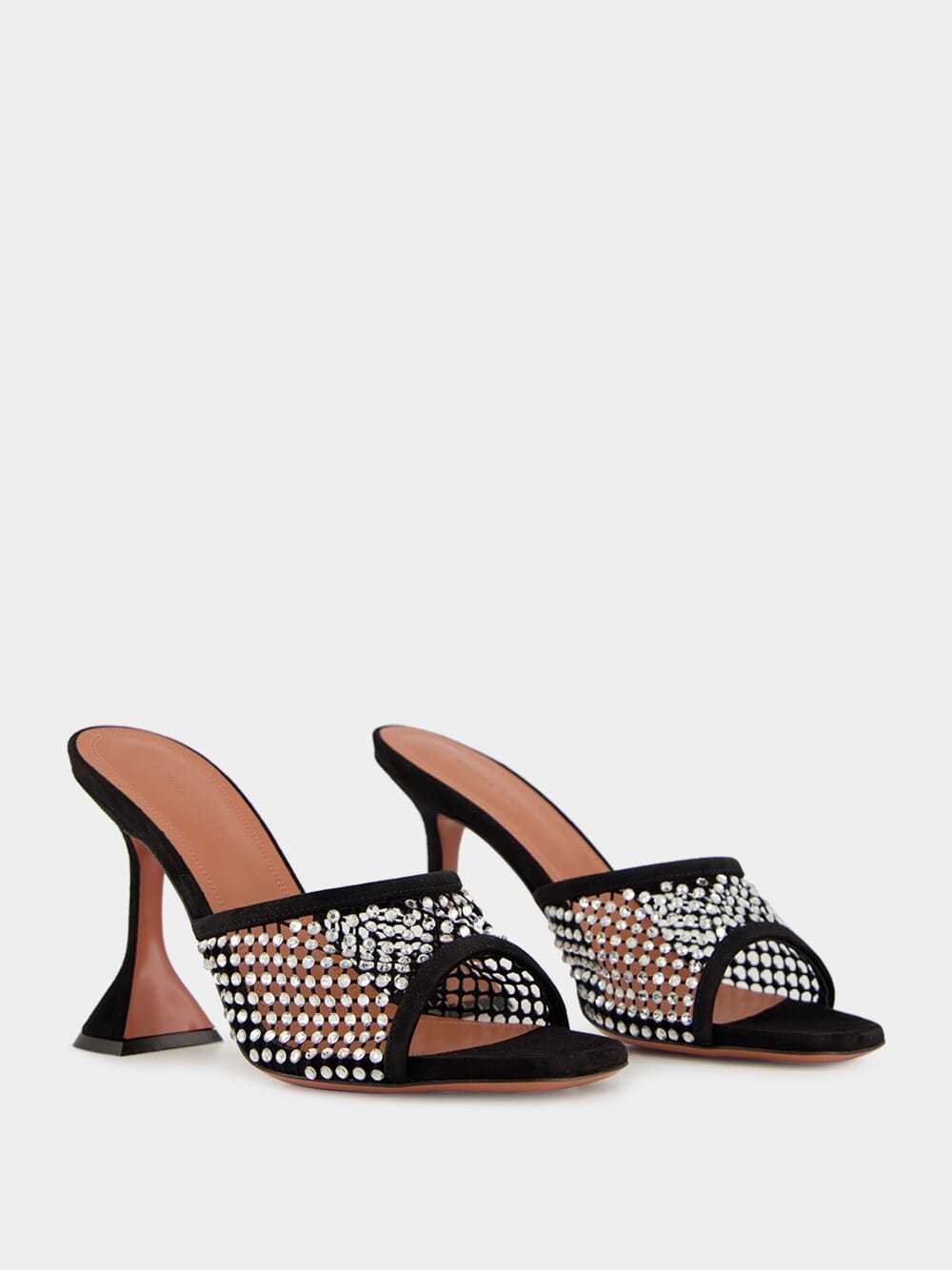 Amina Muaddi Lupita Crystal Mesh High-heeled Sandals In Black