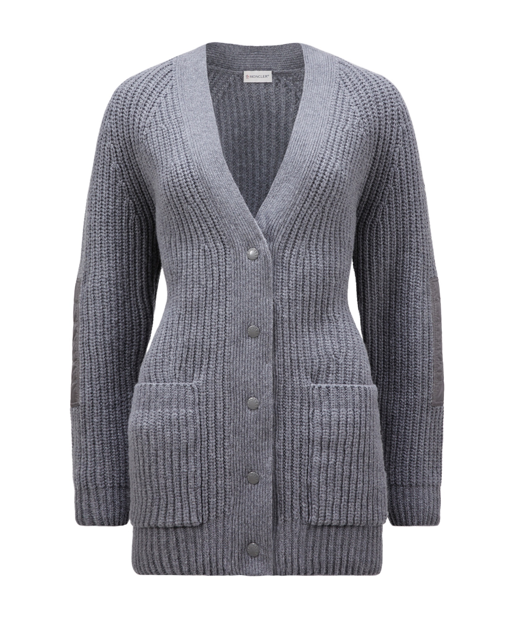 Moncler Padded Wool Knitted Cardigan In Gray