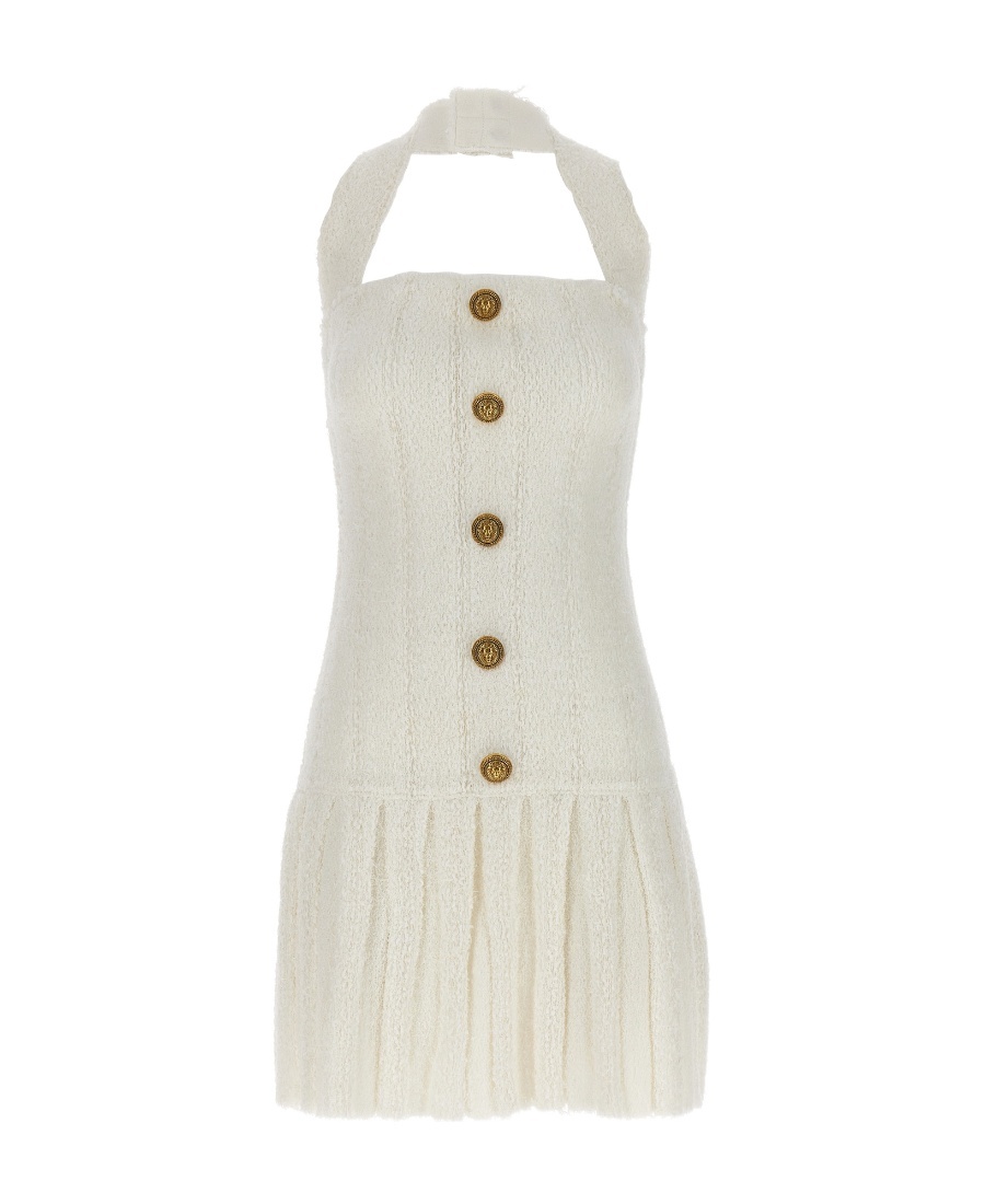 BALMAIN TWEED HALTERNECK MINIDRESS
