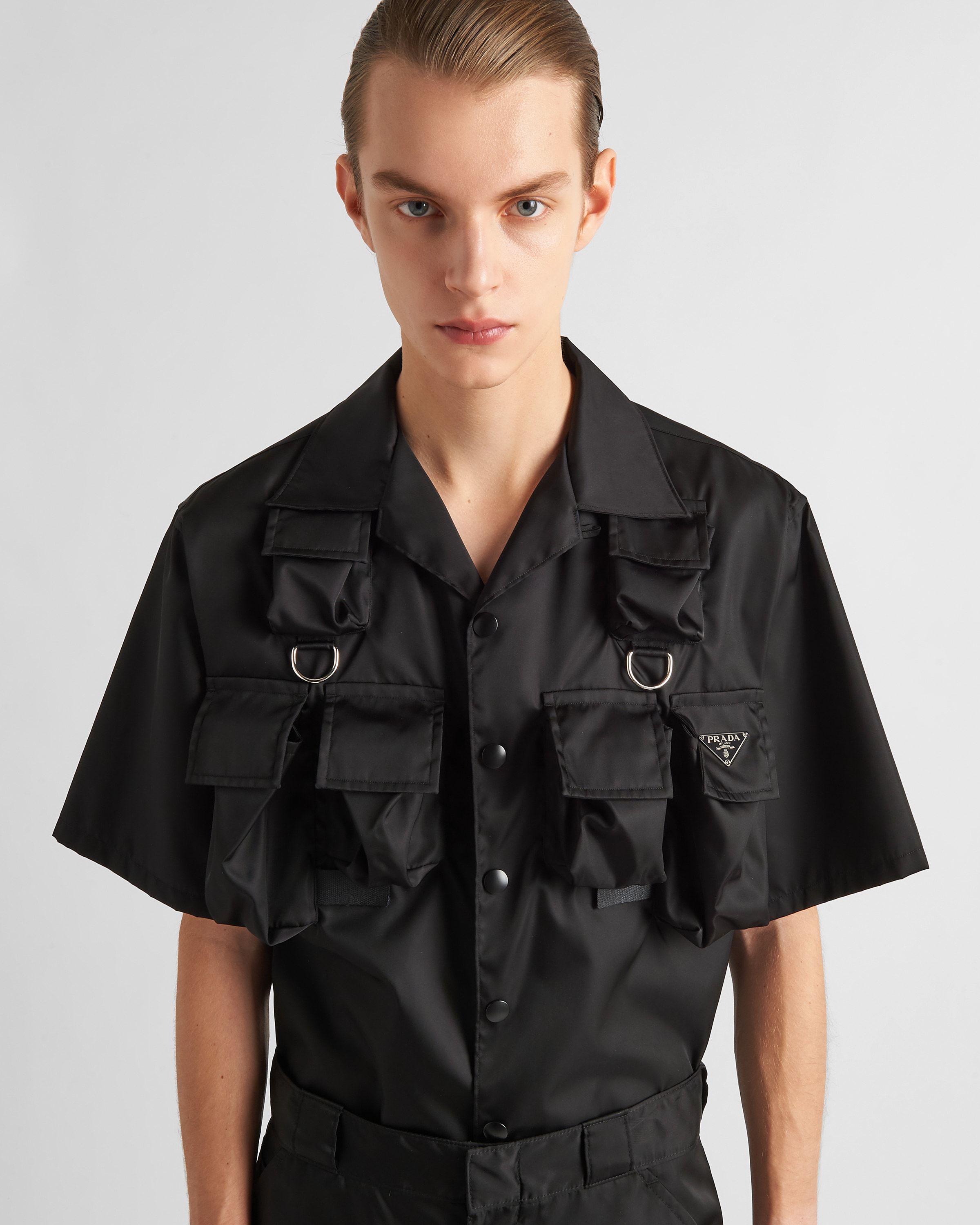 Prada Nylon Short Sleeves Shirt In Black