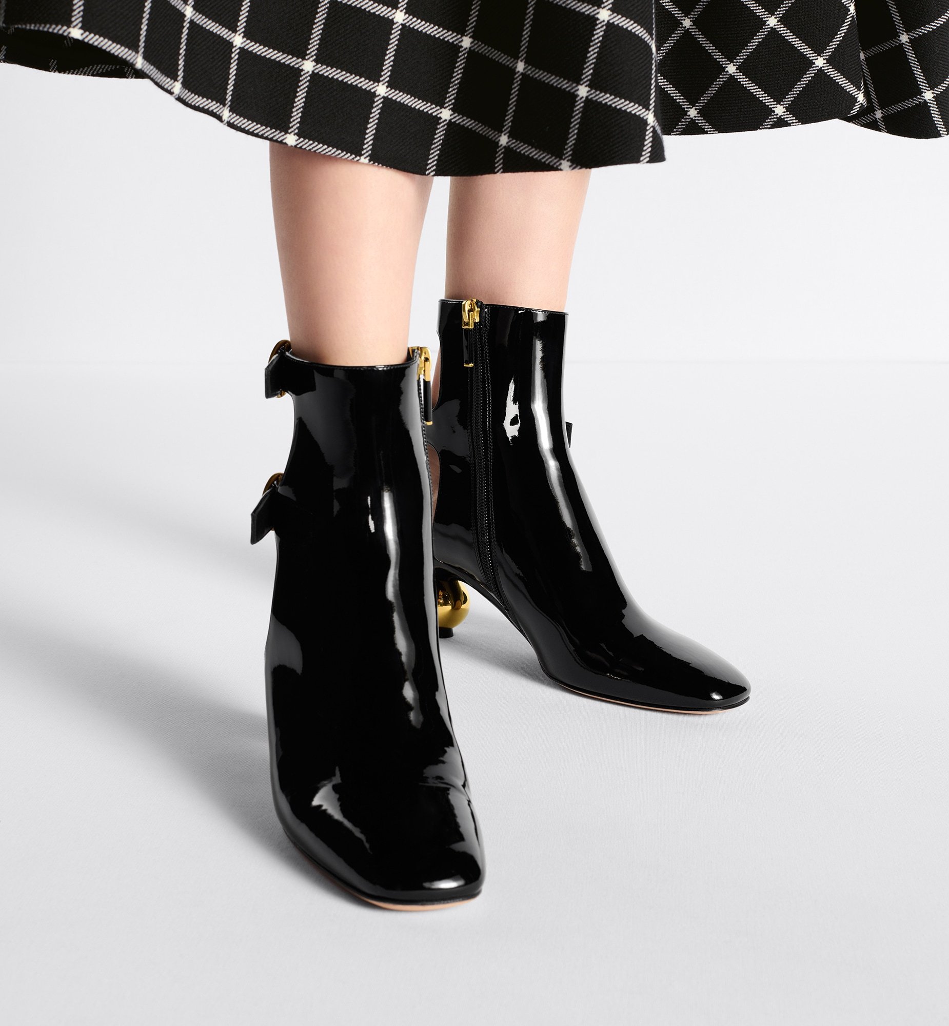 Dior Patent Leather Idol Booties With Statement Heel And Cut-outs In Black
