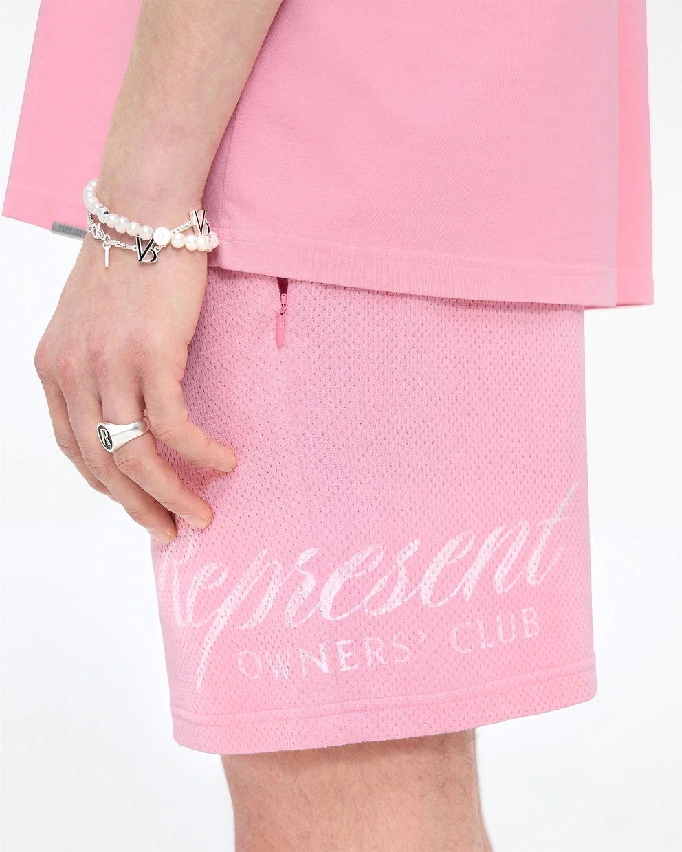Represent Club Owners Mesh Texture Pink Shorts In Pink