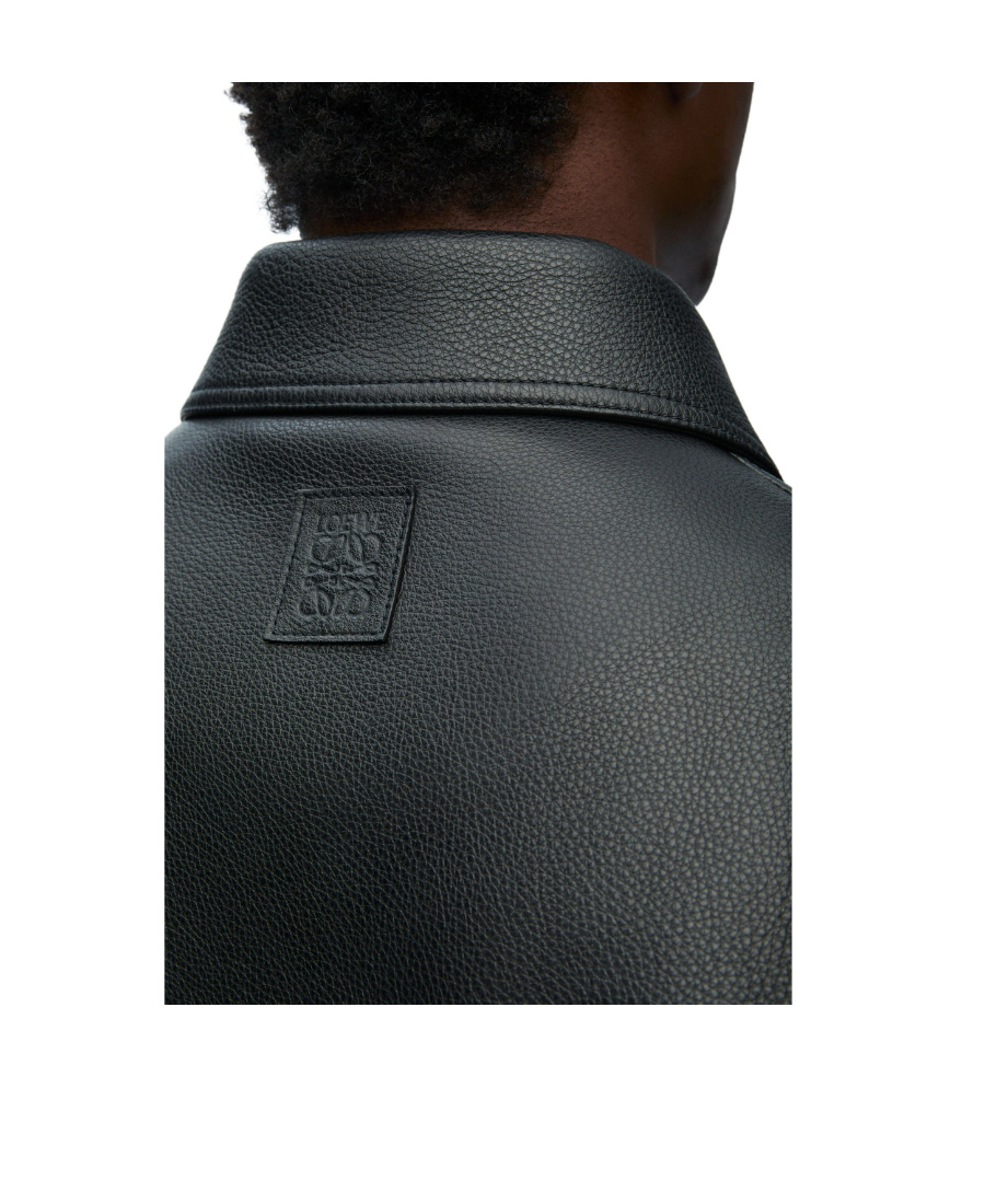 Loewe Logo Logo Long-sleeved Leather Jacket In Black