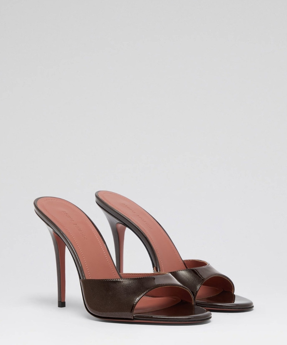 Amina Muaddi Round Toe High Heel Sandals In Brown