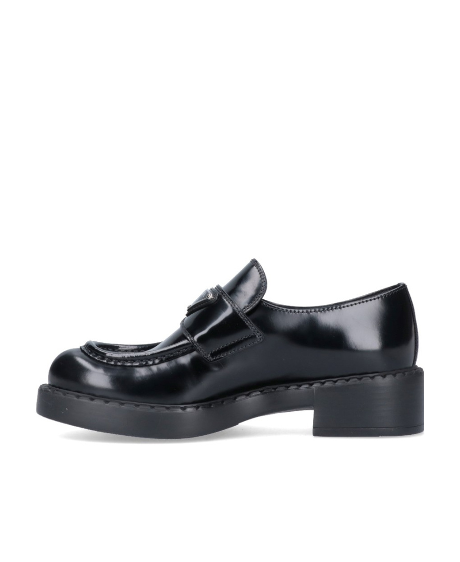 Prada Black Logo Plaque Loafers In Black