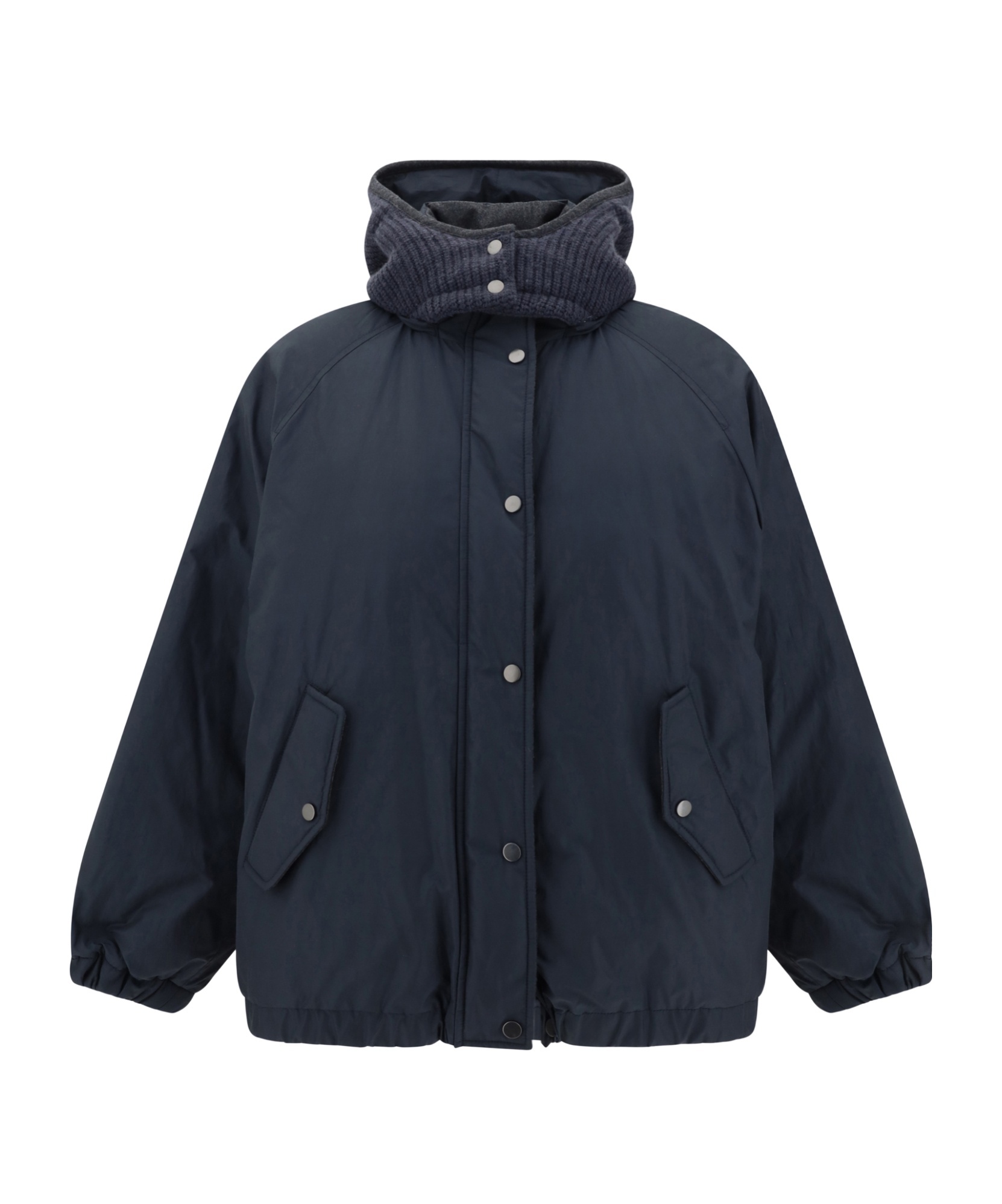Brunello Cucinelli Puffer Jackets With Hood And Pockets In Blue