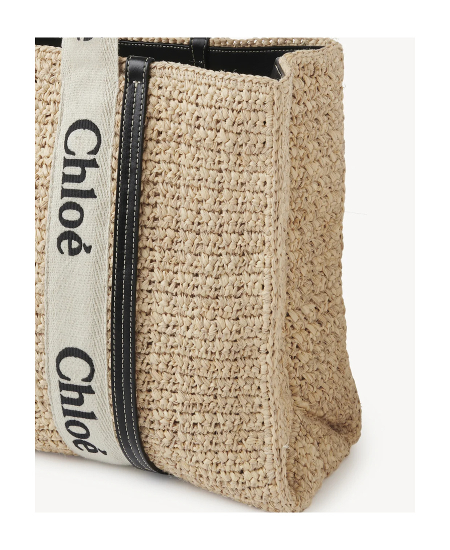 Chloé Medium Woody Raffia Beach Bag In Nude