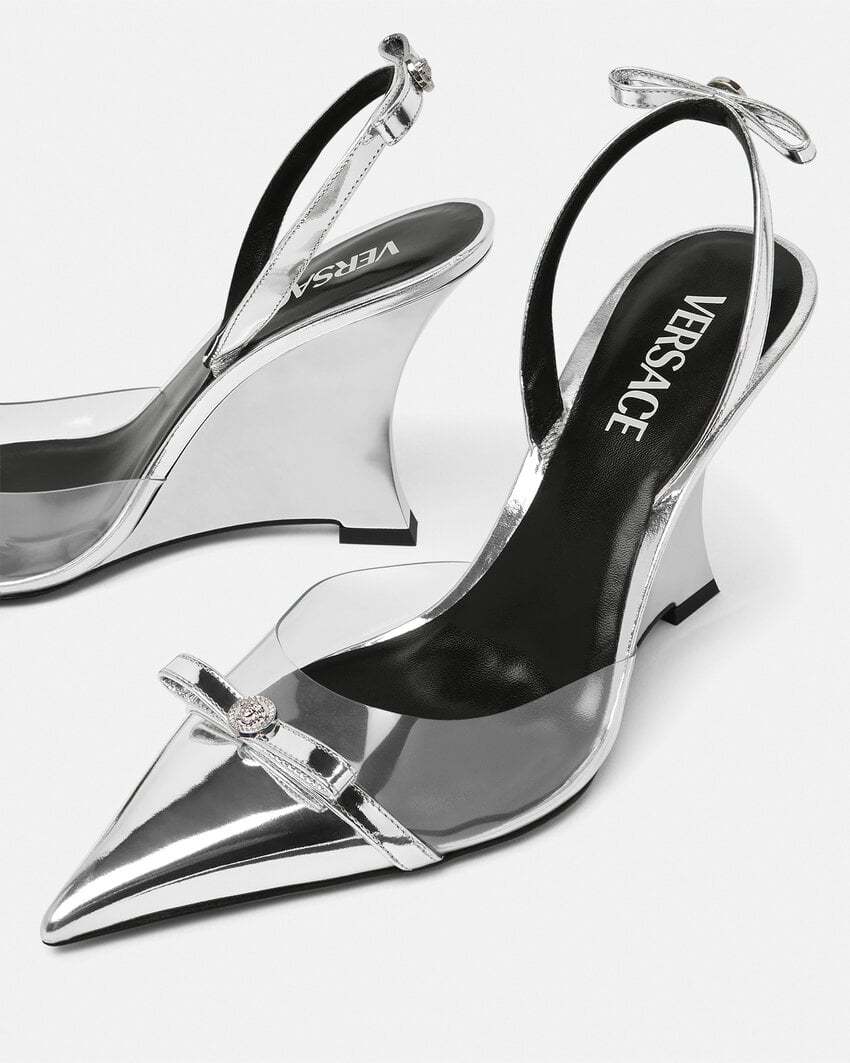 Versace Gianni Ribbon Wedge-pumps 95mm In White