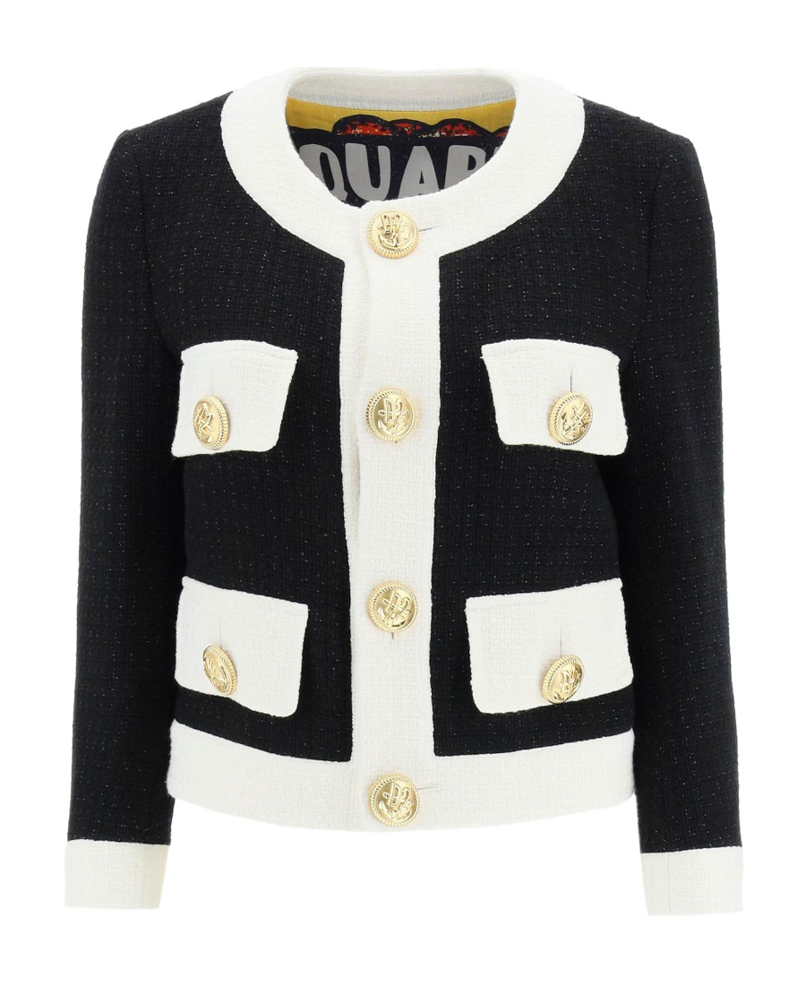 Dsquared2 Two Tone Tweed Boxy Jacket In Black