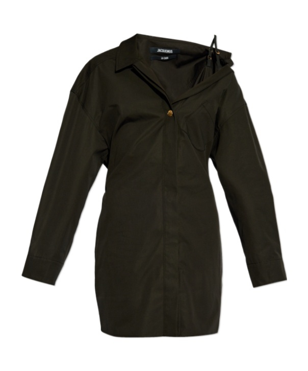 Jacquemus Asymmetric Mini Shirt Dress In Black