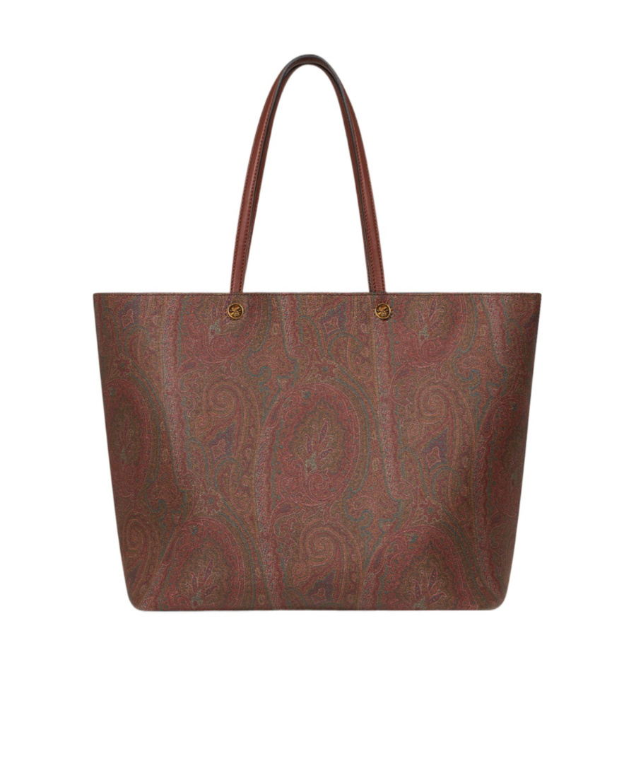 Etro Luxurious Xl Tote Handbag In Brown Leather With Paisley Print For Women In Brown
