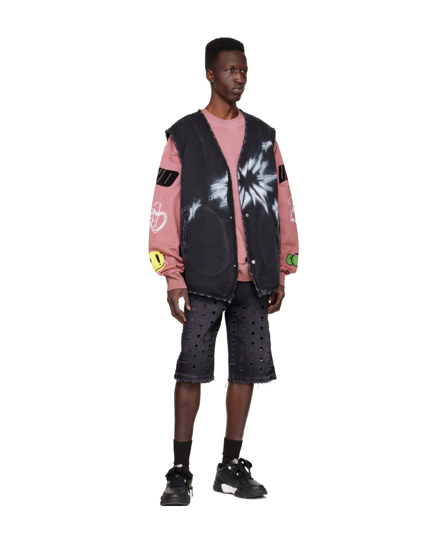 We11 Done V-neck Denim Vest In Black