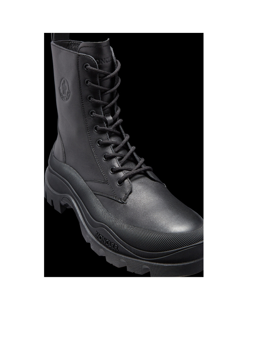 Moncler Leather Boots With Engraved Logo In Black