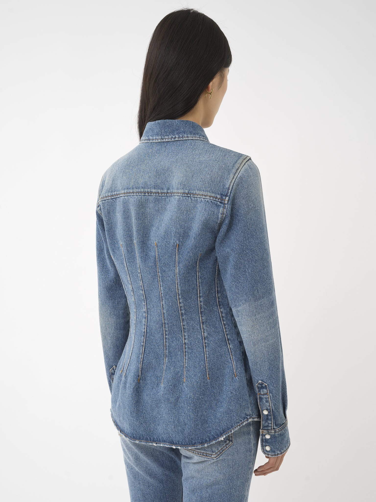 Shop Chloé Corset Detailed Western Shirt In Blue