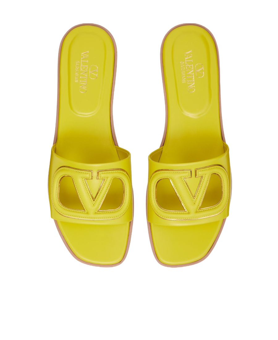 Valentino Vlogo Cut-out Leather Slides In Yellow