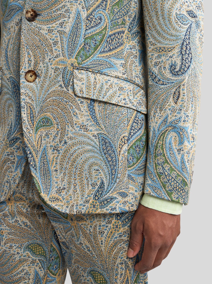 Etro Foliage-design Cotton-blend Blazer In Gray
