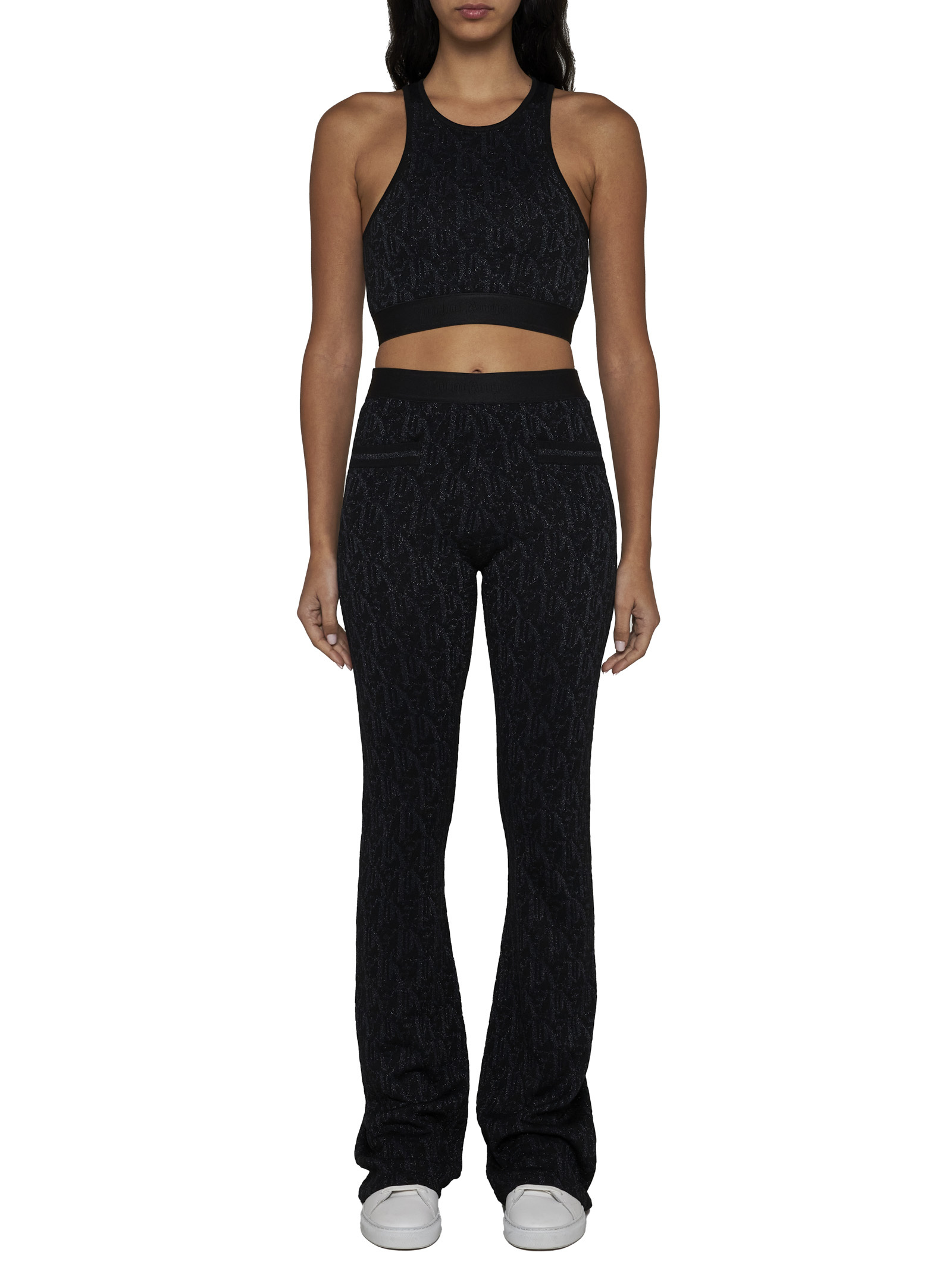 Shop Palm Angels Monogram Jacquard Knitted Bra Top In Black