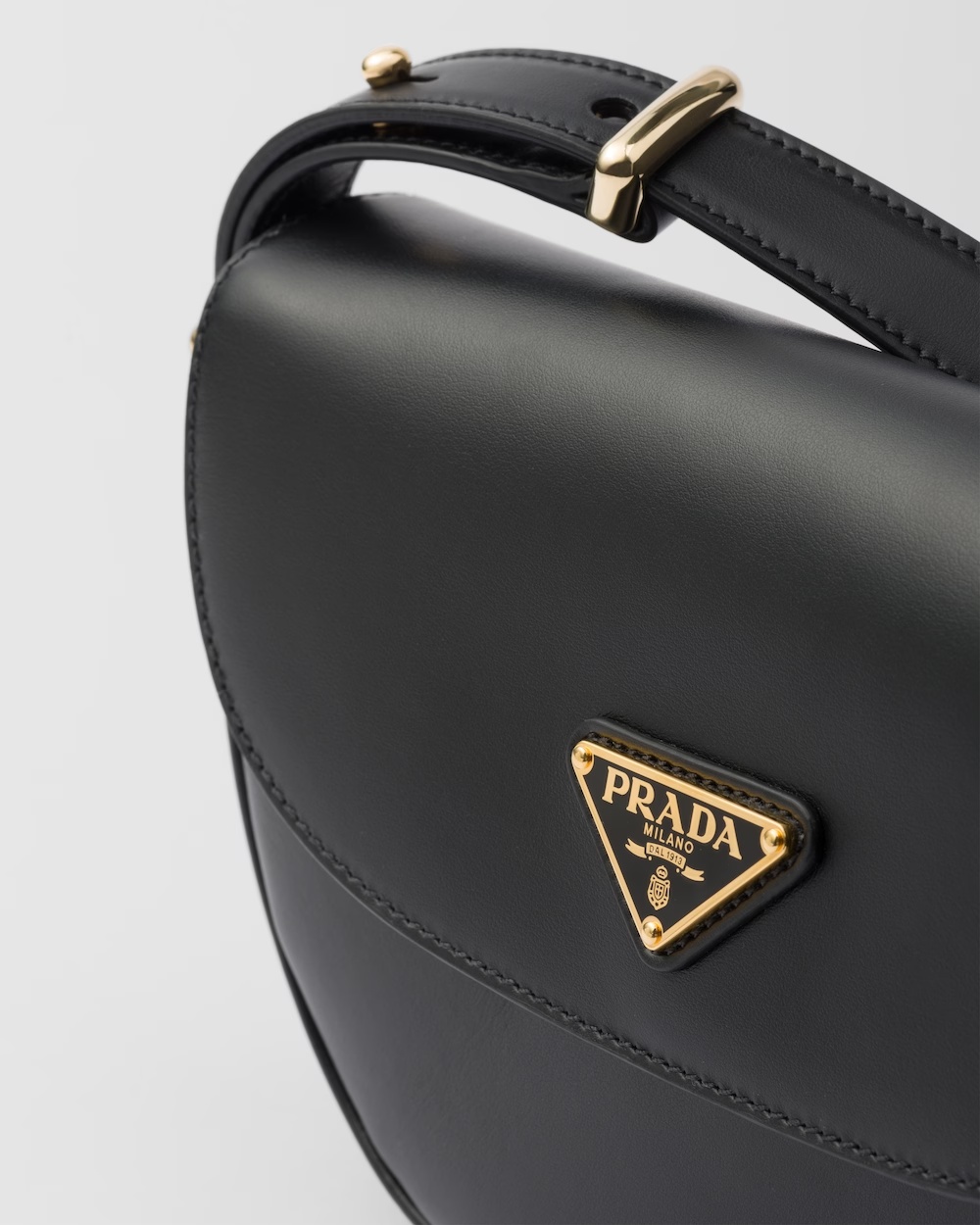 Prada Arque Leather Shoulder Bag With Flap In Black