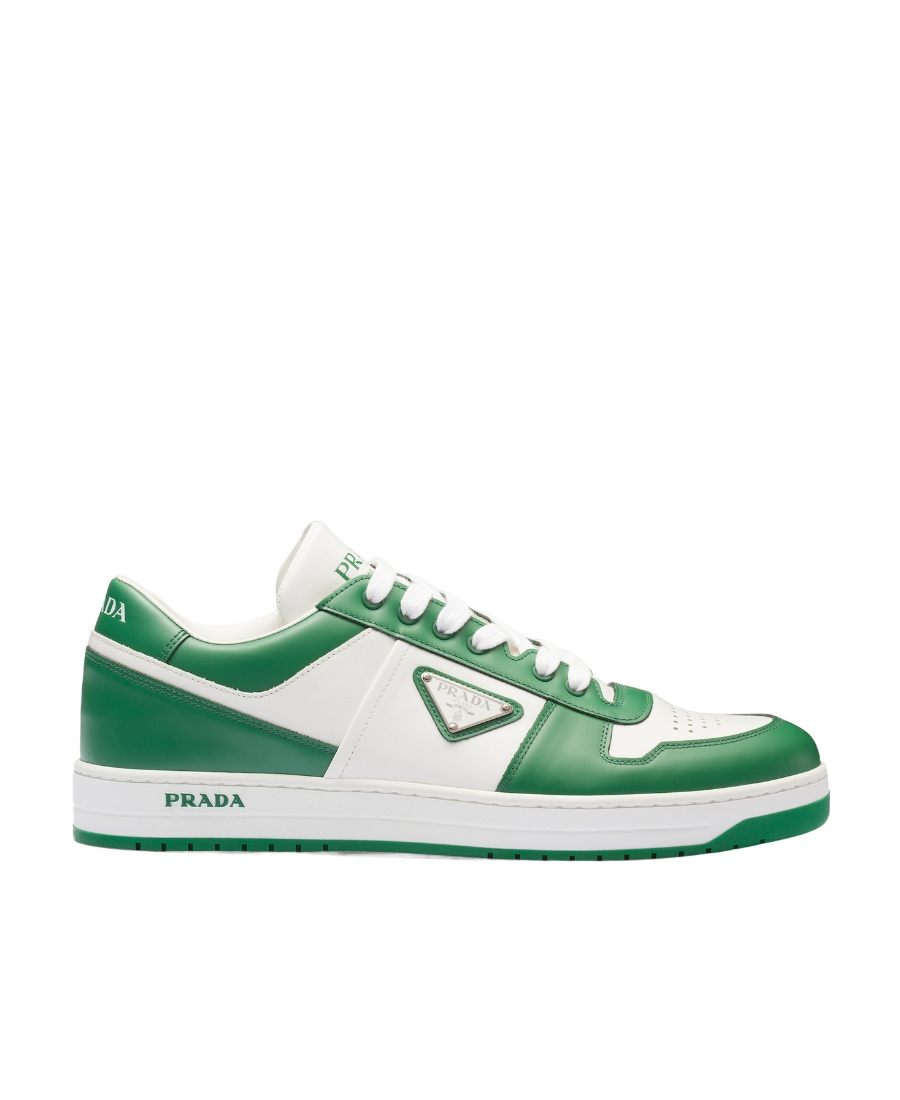 Prada Downtown Leather Sneakers In White