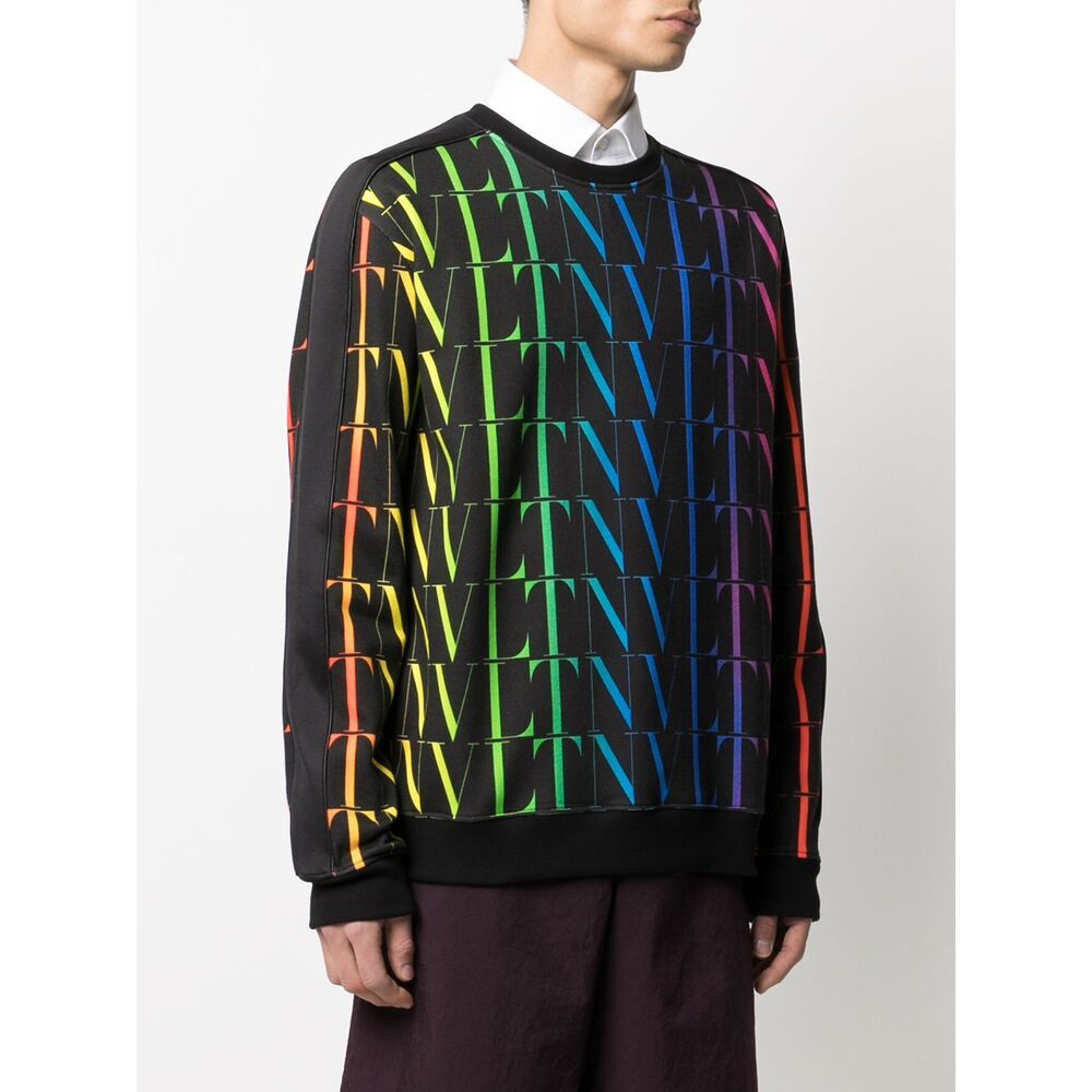 Valentino Vltn Rainbow Crew-neck Sweatshirt In Black