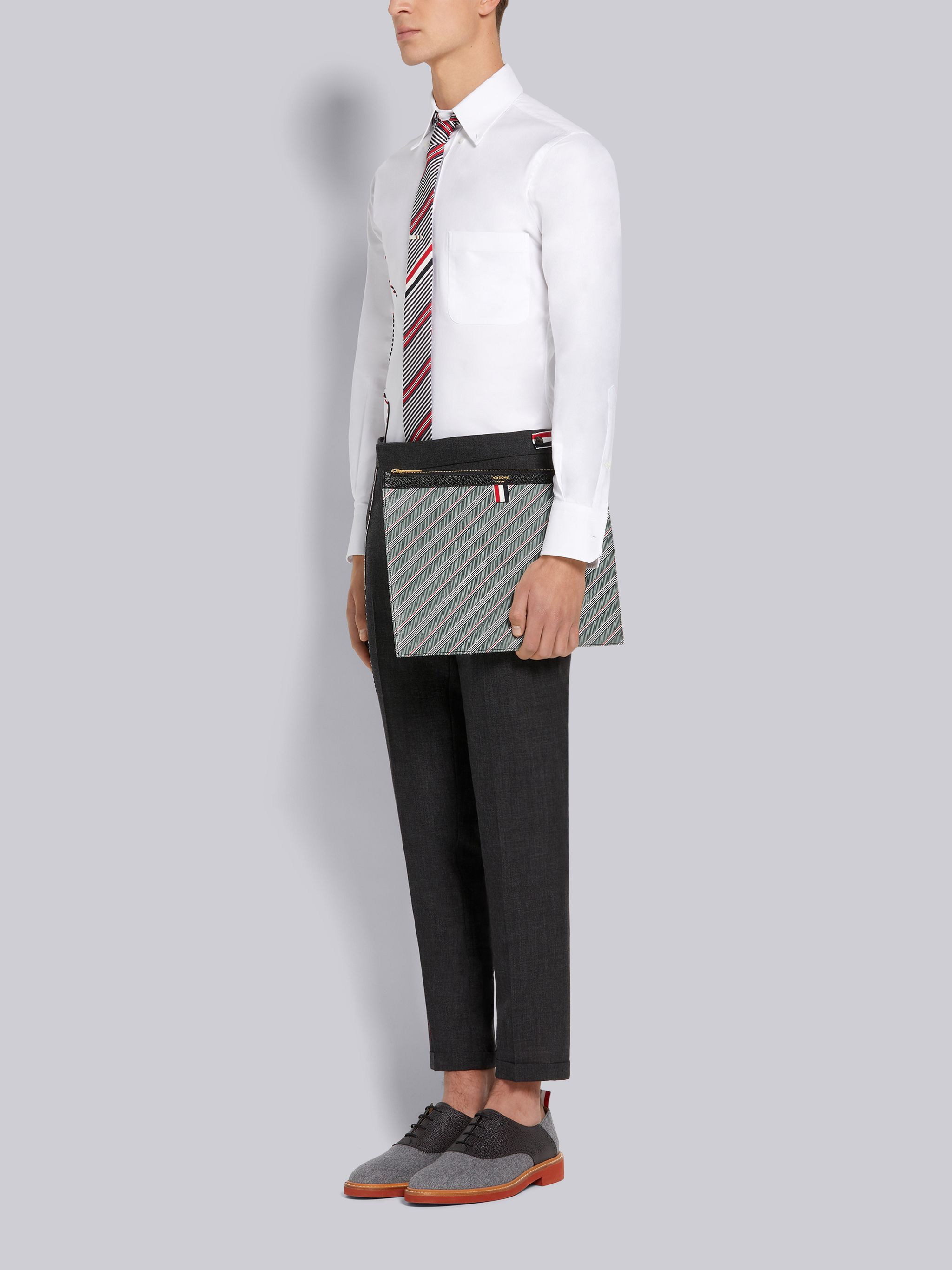 Thom Browne Striped Logo-print Pouch In Gray