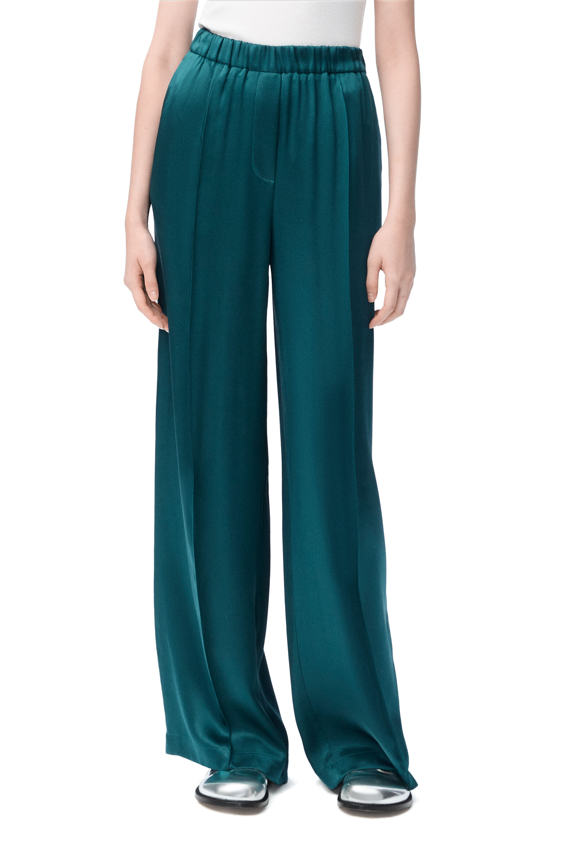 Loewe Womens Wide-leg Relaxed-fit Silk Pyjama Bottoms Dark Green